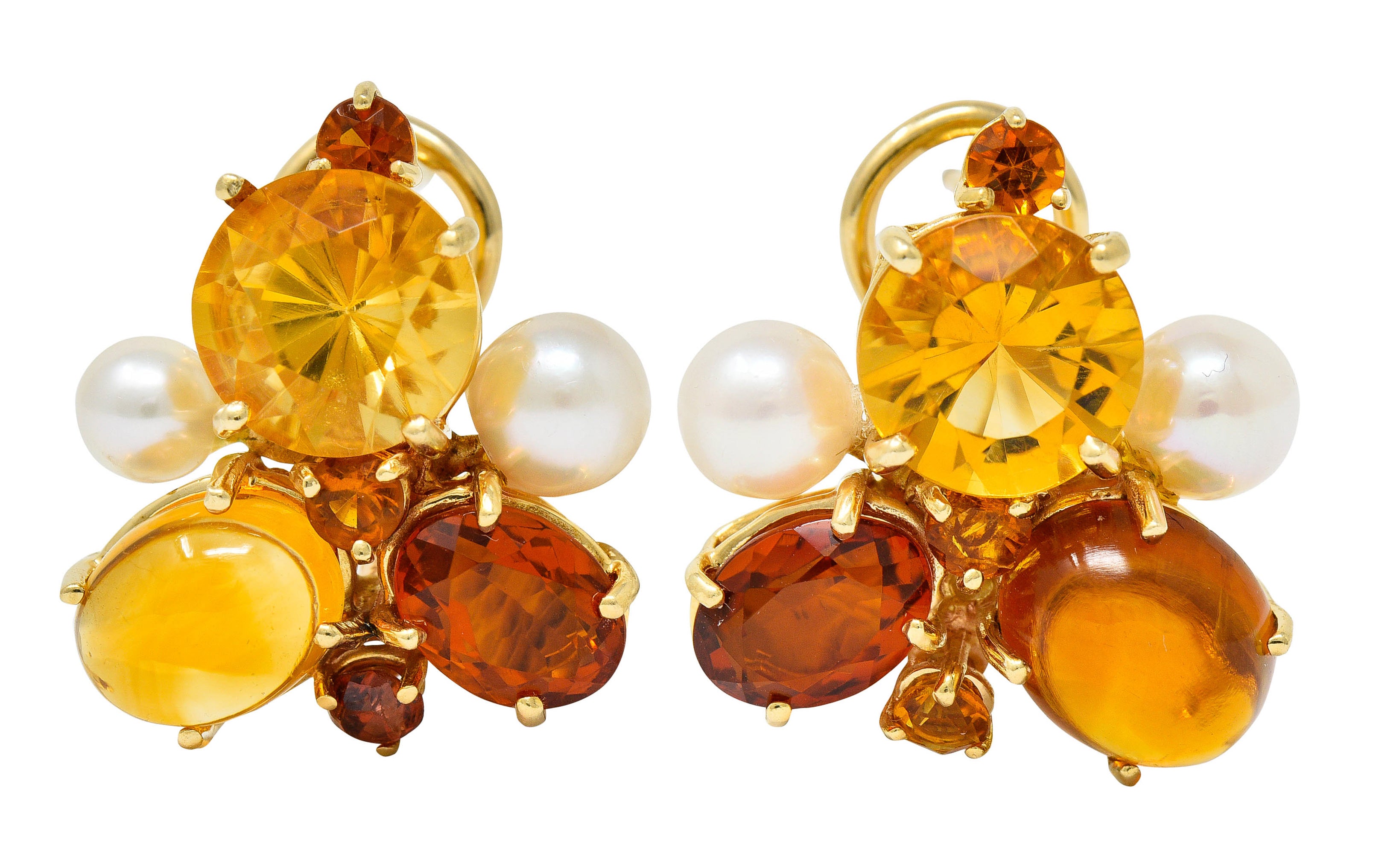 Vintage Citrine Cultured Pearl 14 Karat Gold Cluster EarringsEarrings - Wilson's Estate Jewelry