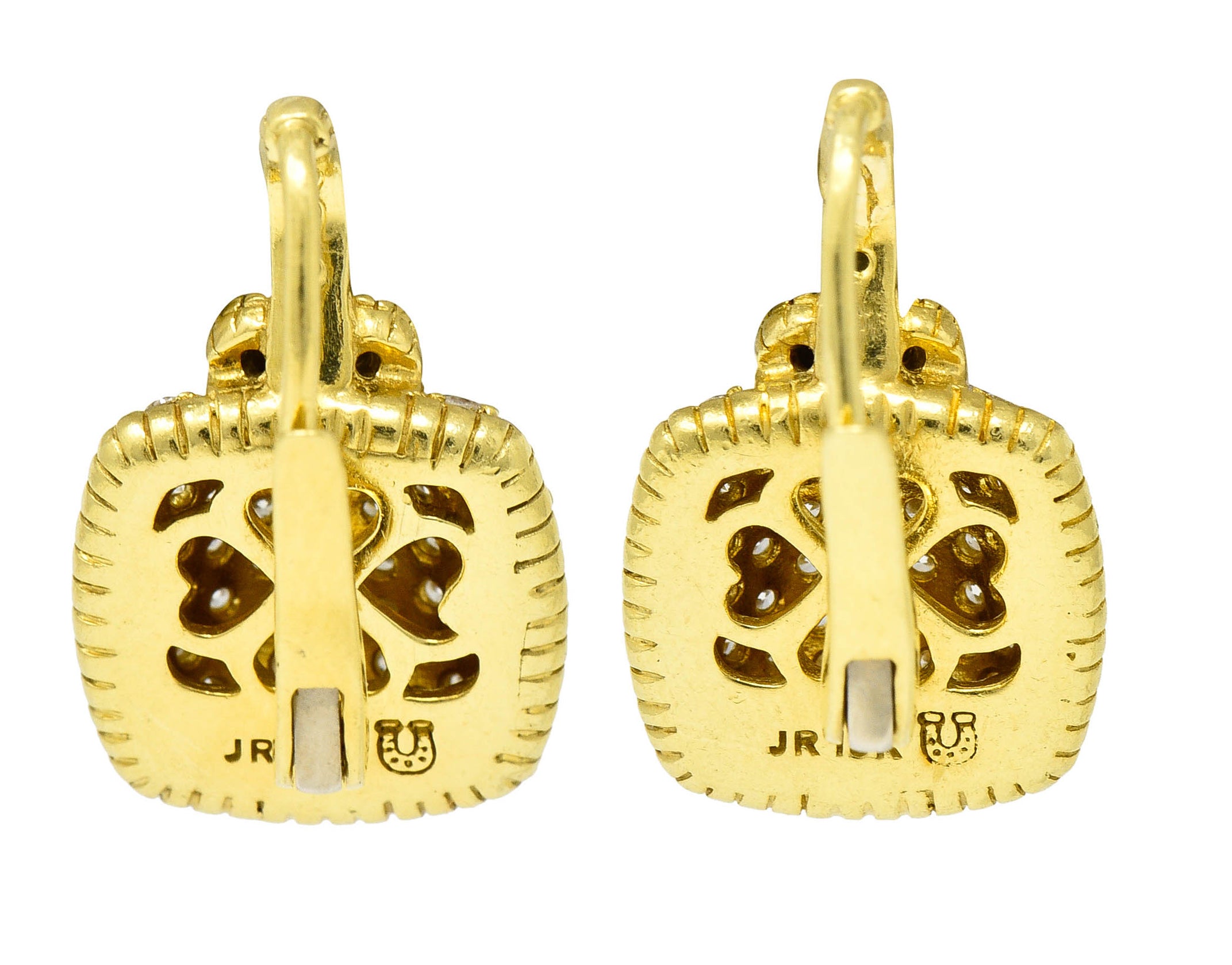 Judith Ripka 2.50 CTW Pave Diamond 18 Karat Gold Cushion Heart EarringsEarrings - Wilson's Estate Jewelry