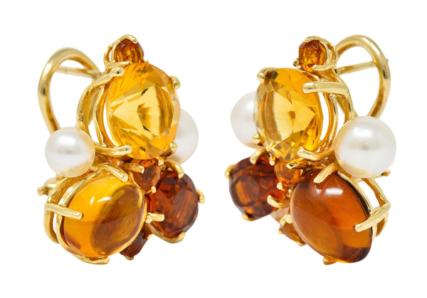 Vintage Citrine Cultured Pearl 14 Karat Gold Cluster EarringsEarrings - Wilson's Estate Jewelry