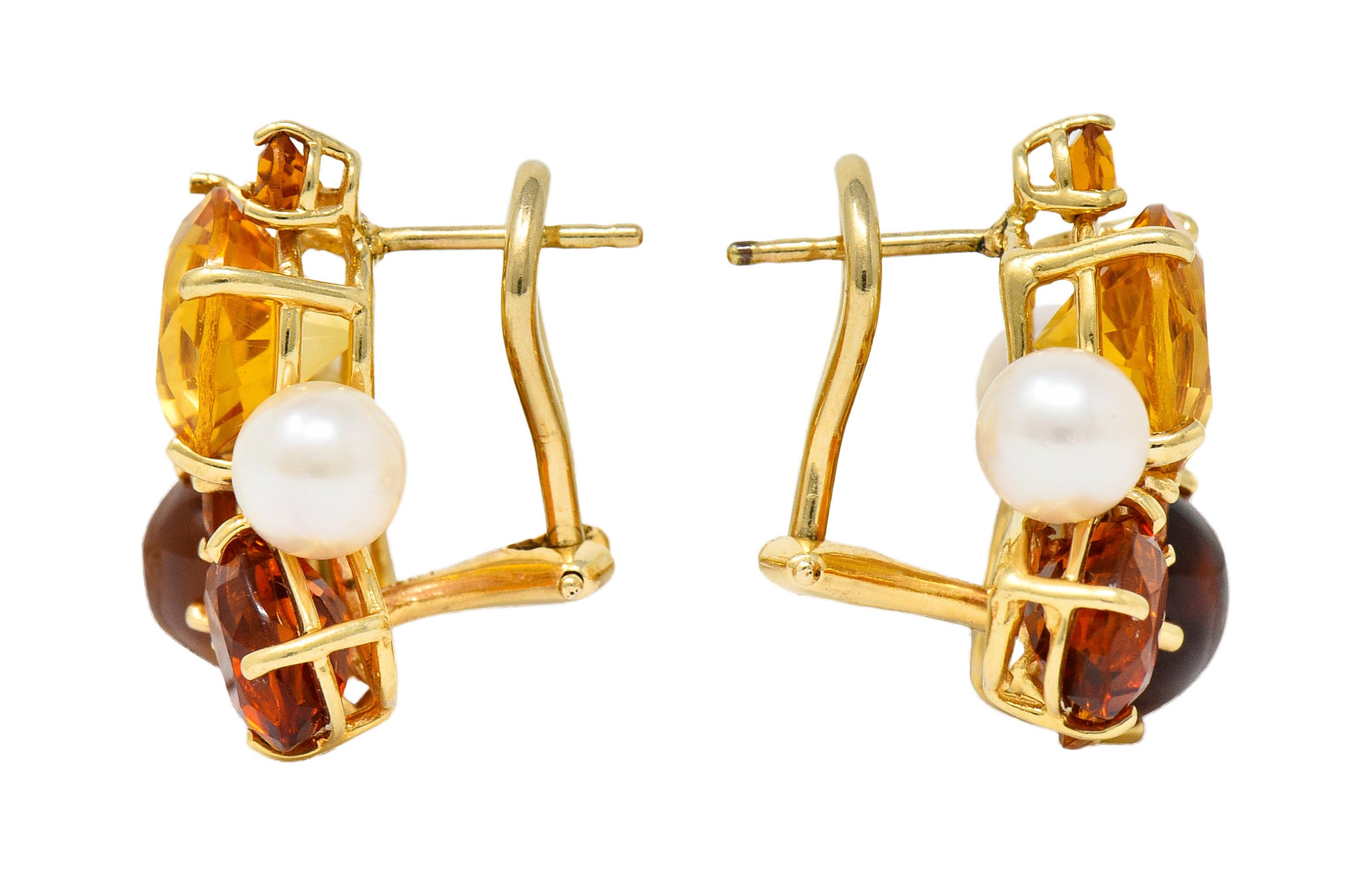 Vintage Citrine Cultured Pearl 14 Karat Gold Cluster EarringsEarrings - Wilson's Estate Jewelry