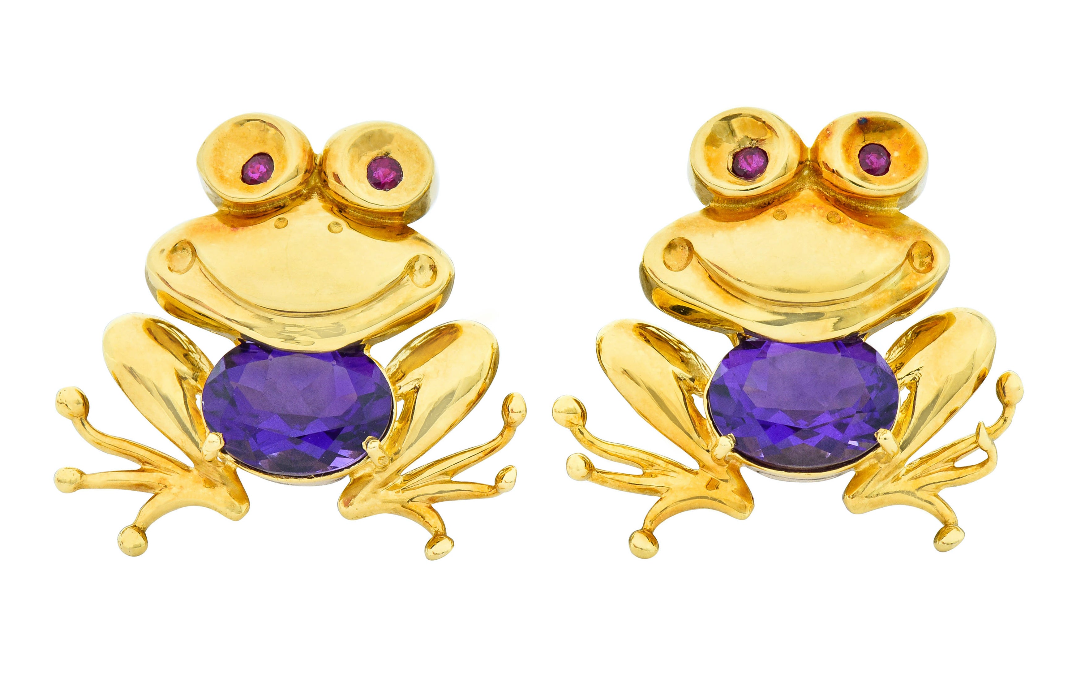 Vintage Amethyst 18 Karat Gold Frog Earrings Circa 1960sEarrings - Wilson's Estate Jewelry