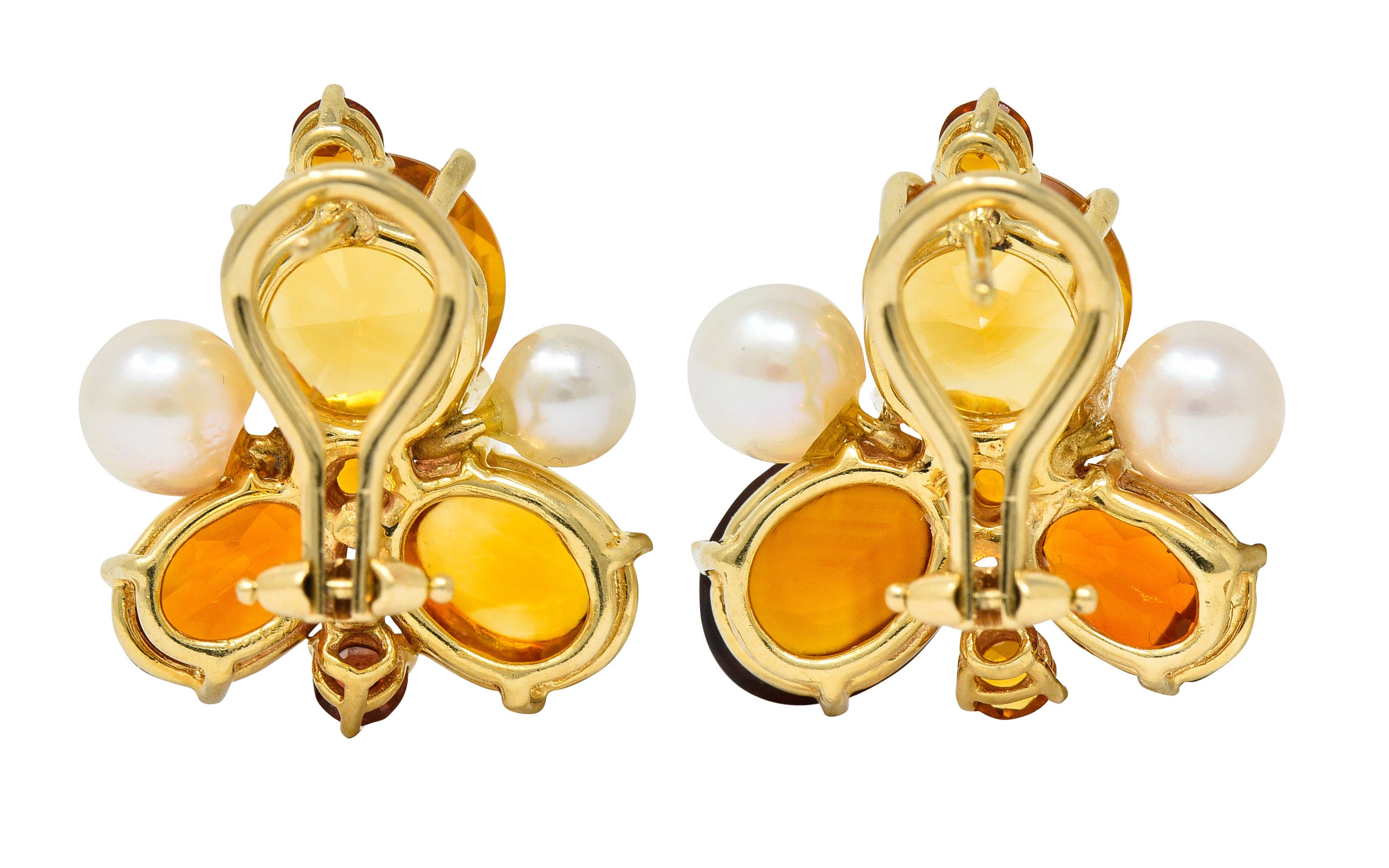 Vintage Citrine Cultured Pearl 14 Karat Gold Cluster EarringsEarrings - Wilson's Estate Jewelry