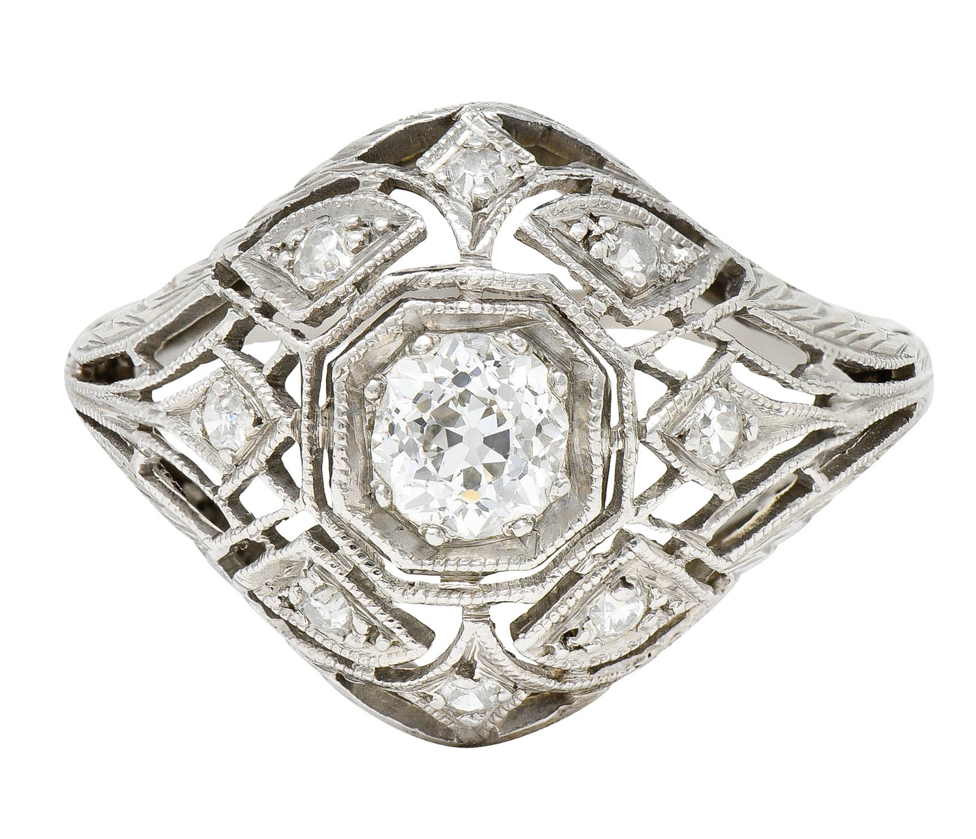 Art Deco 0.65 CTW Diamond Platinum Geometric Dinner RingRing - Wilson's Estate Jewelry