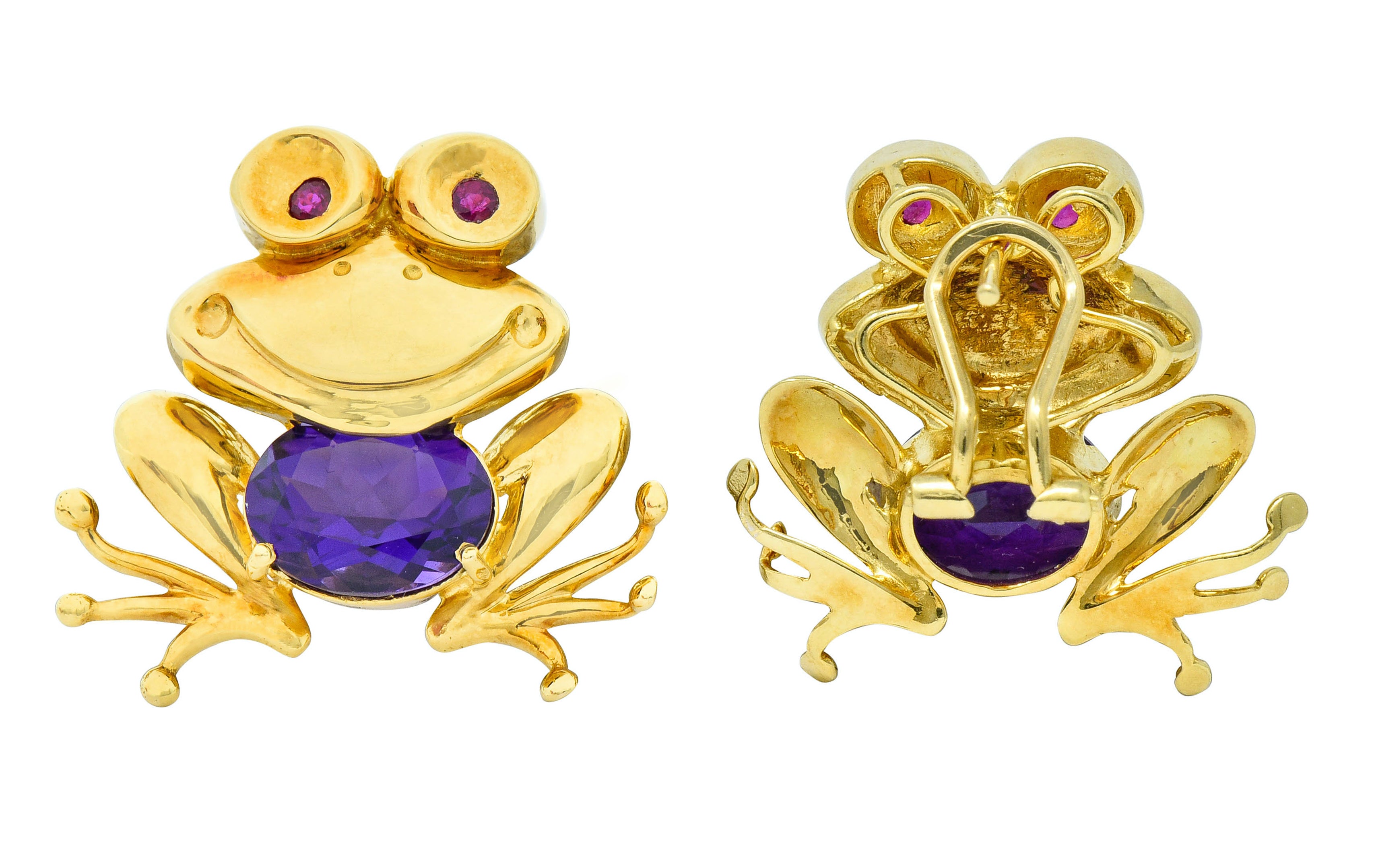 Vintage Amethyst 18 Karat Gold Frog Earrings Circa 1960sEarrings - Wilson's Estate Jewelry