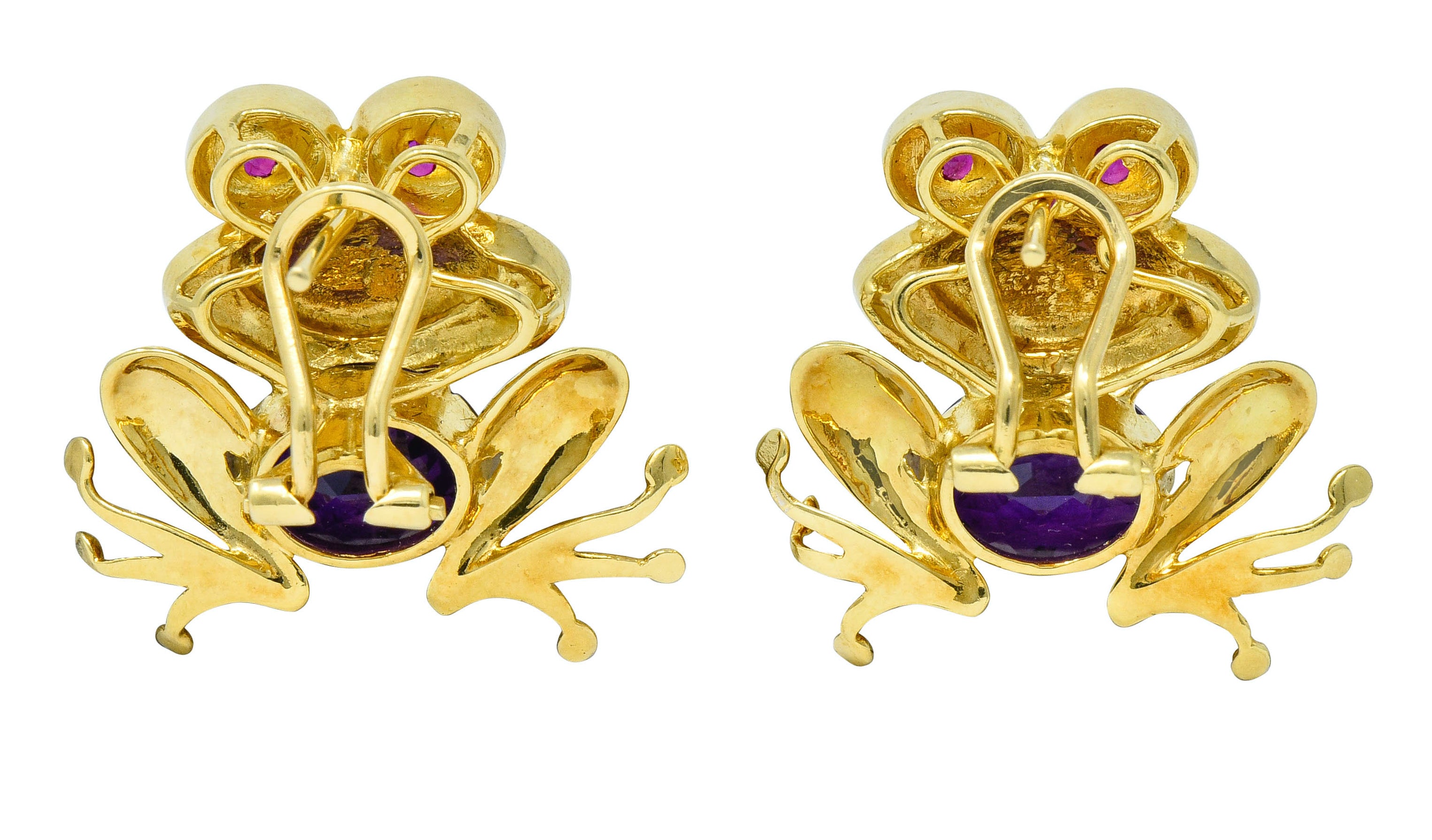 Vintage Amethyst 18 Karat Gold Frog Earrings Circa 1960sEarrings - Wilson's Estate Jewelry