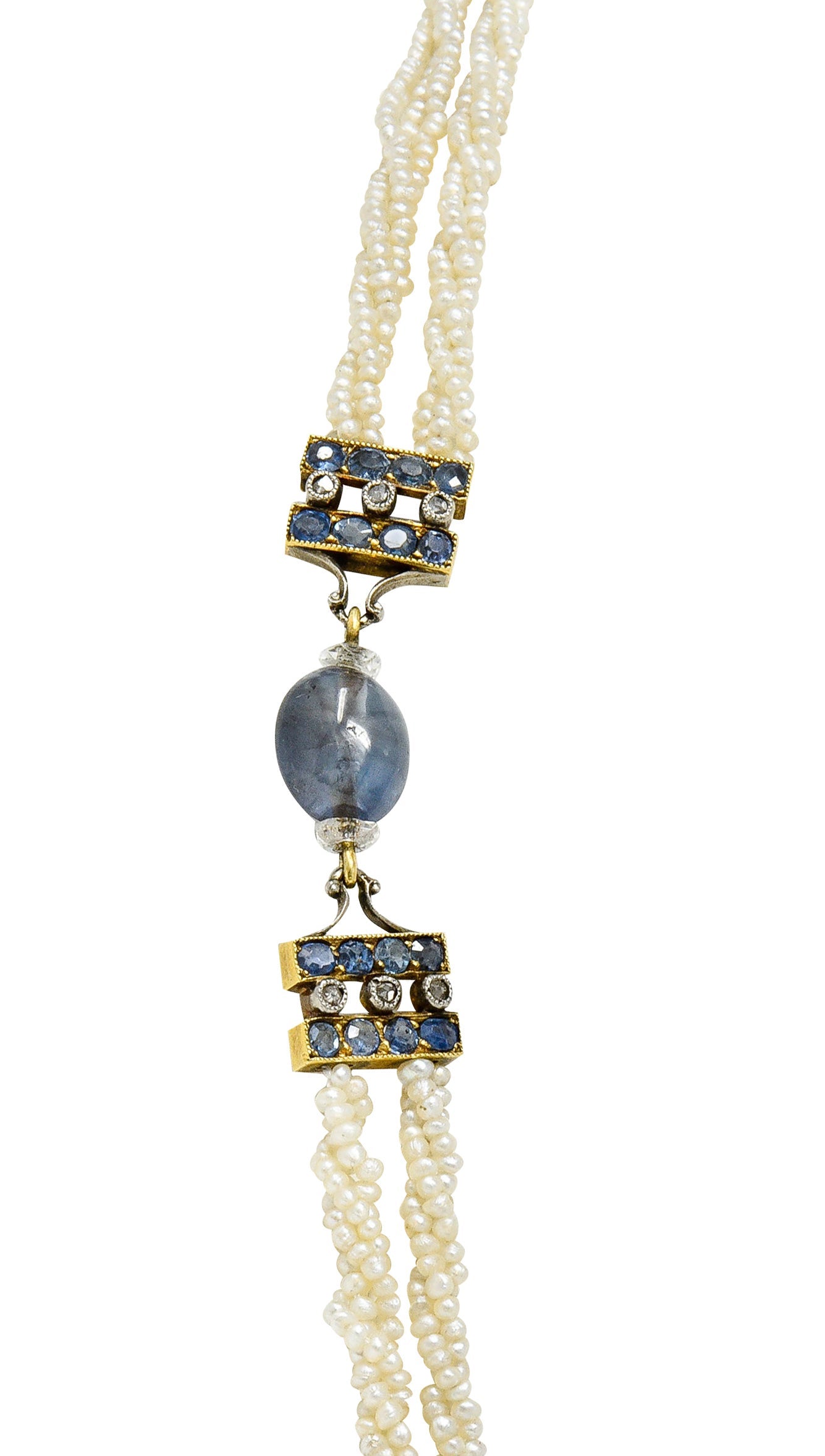 Victorian Sapphire Diamond Pearl Silver-Topped 18 Karat Gold Strand Pendant Sautoir NecklaceNecklace - Wilson's Estate Jewelry