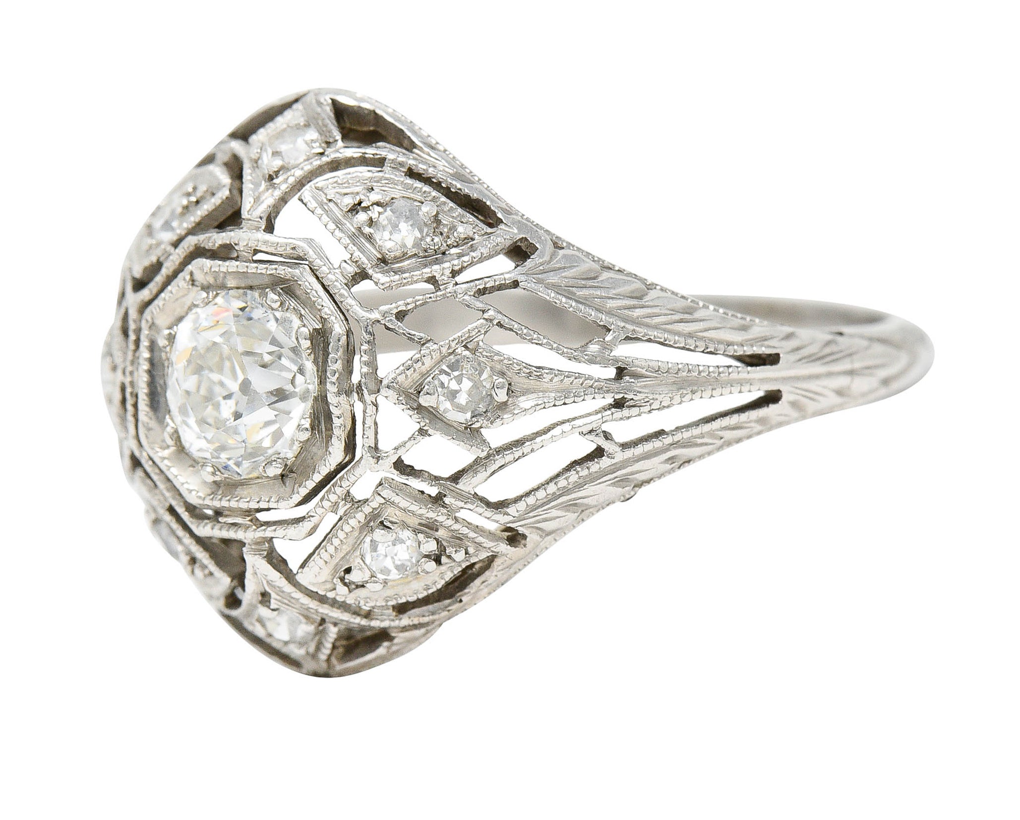 Art Deco 0.65 CTW Diamond Platinum Geometric Dinner RingRing - Wilson's Estate Jewelry