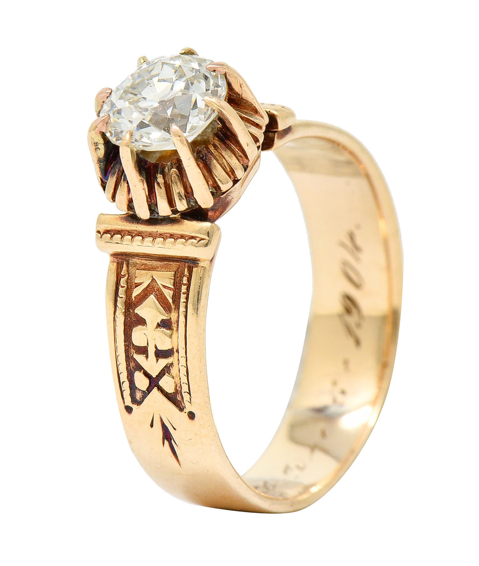 1904 Victorian 0.93 CTW Diamond 14 Karat Gold Engagement Ring GIARing - Wilson's Estate Jewelry