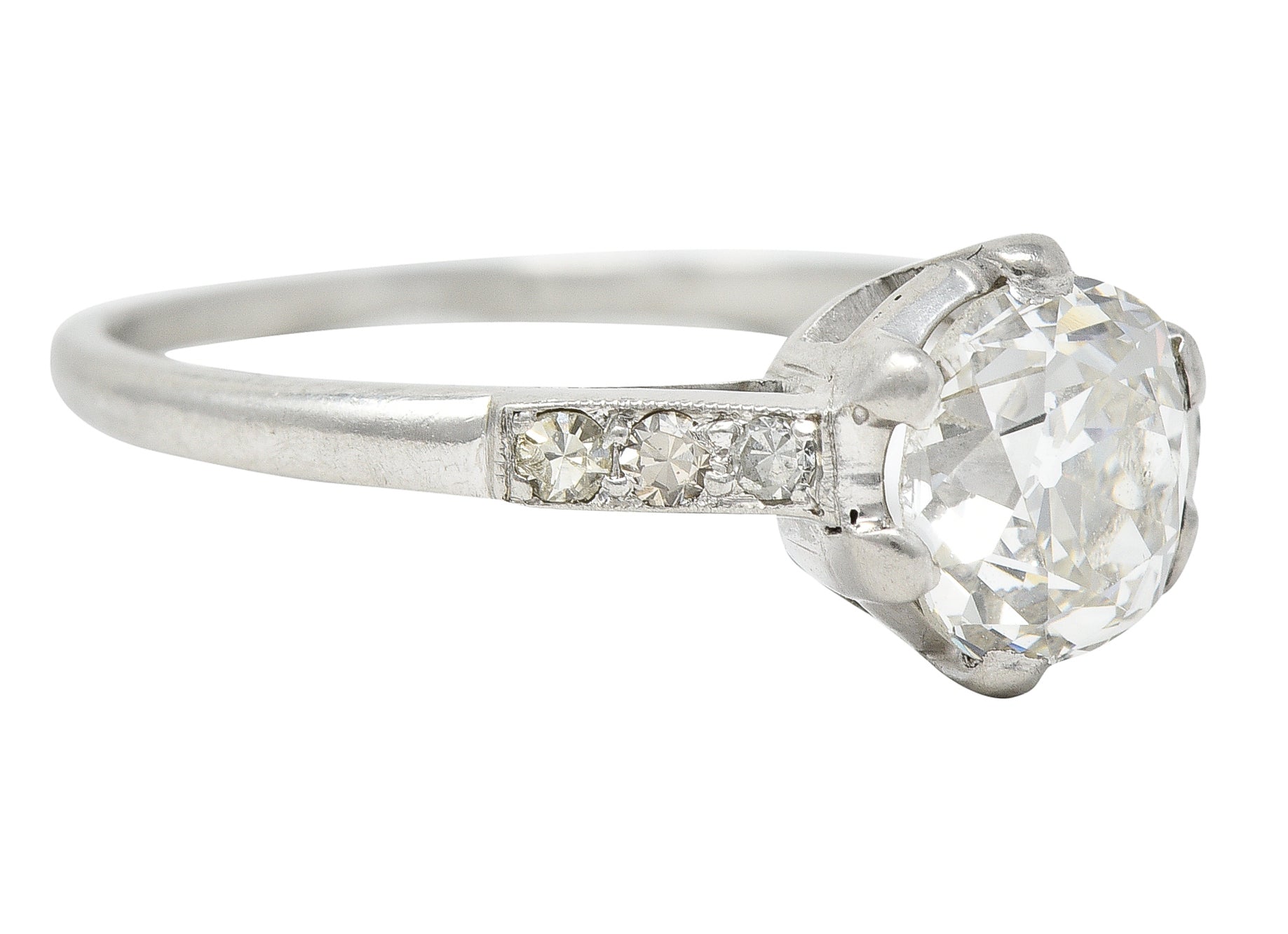 1930's Art Deco 1.34 CTW Old Mine Cut Diamond Platinum Six Prong Engagement Ring Wilson's Estate Jewelry