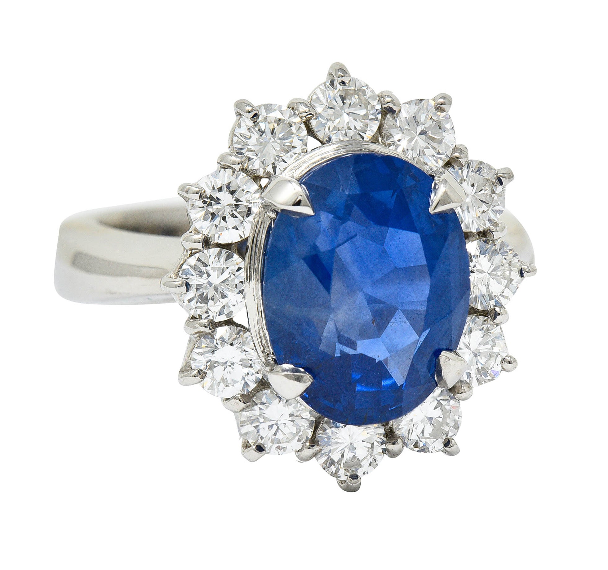 Classic 8.38 CTW No Heat Ceylon Sapphire Diamond Platinum Cluster Ring GIA AGLRing - Wilson's Estate Jewelry