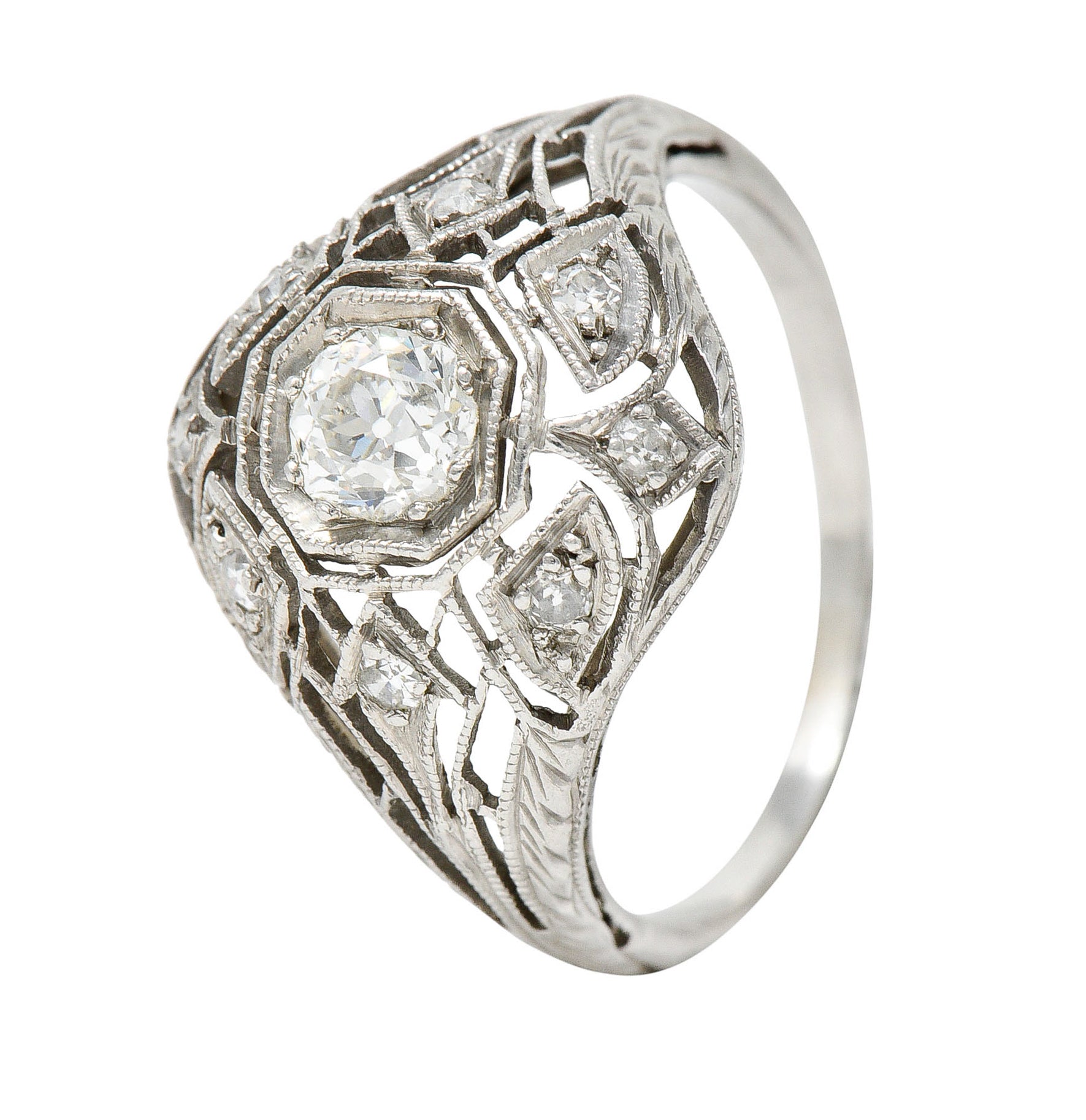 Art Deco 0.65 CTW Diamond Platinum Geometric Dinner RingRing - Wilson's Estate Jewelry