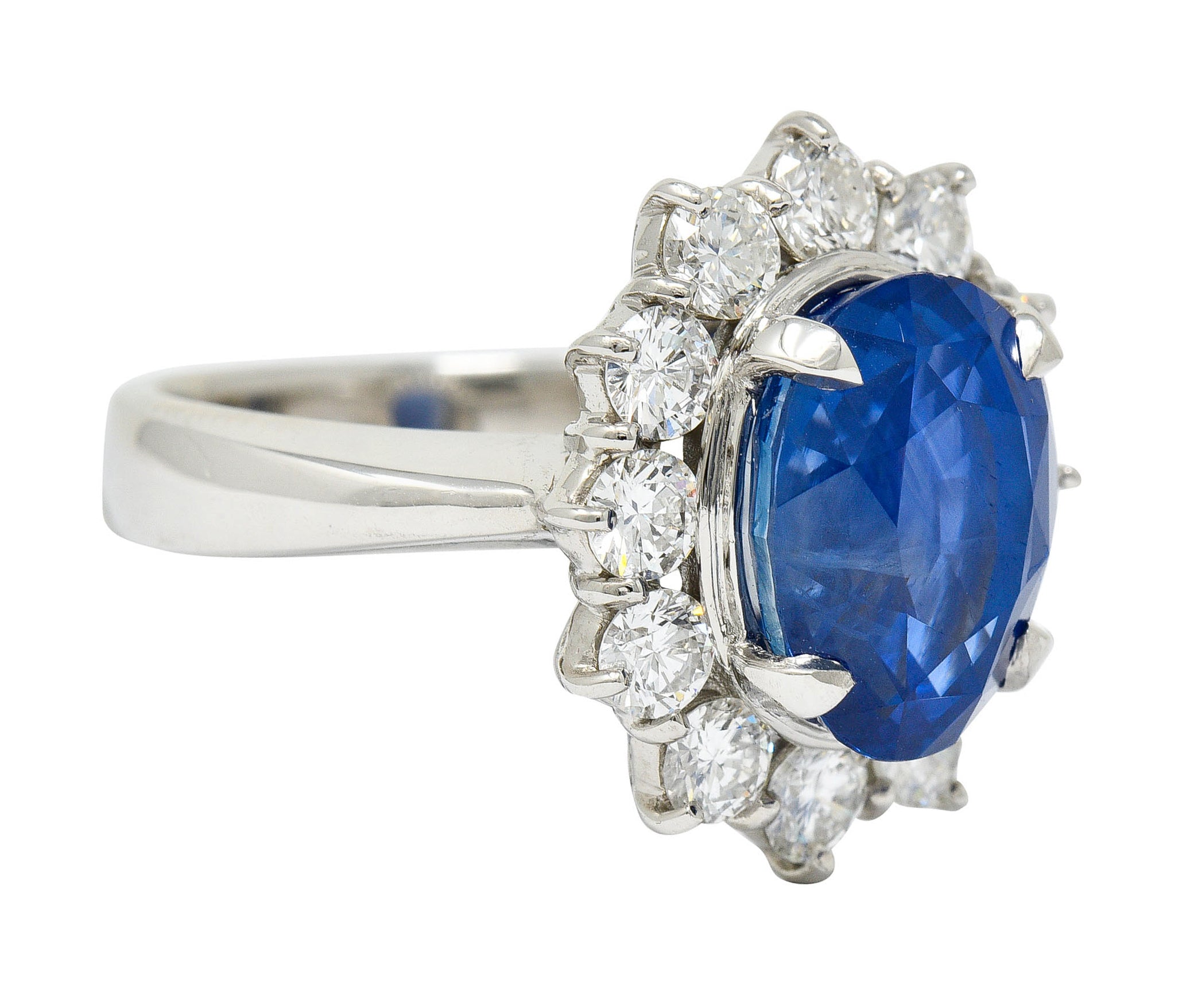 Classic 8.38 CTW No Heat Ceylon Sapphire Diamond Platinum Cluster Ring GIA AGLRing - Wilson's Estate Jewelry