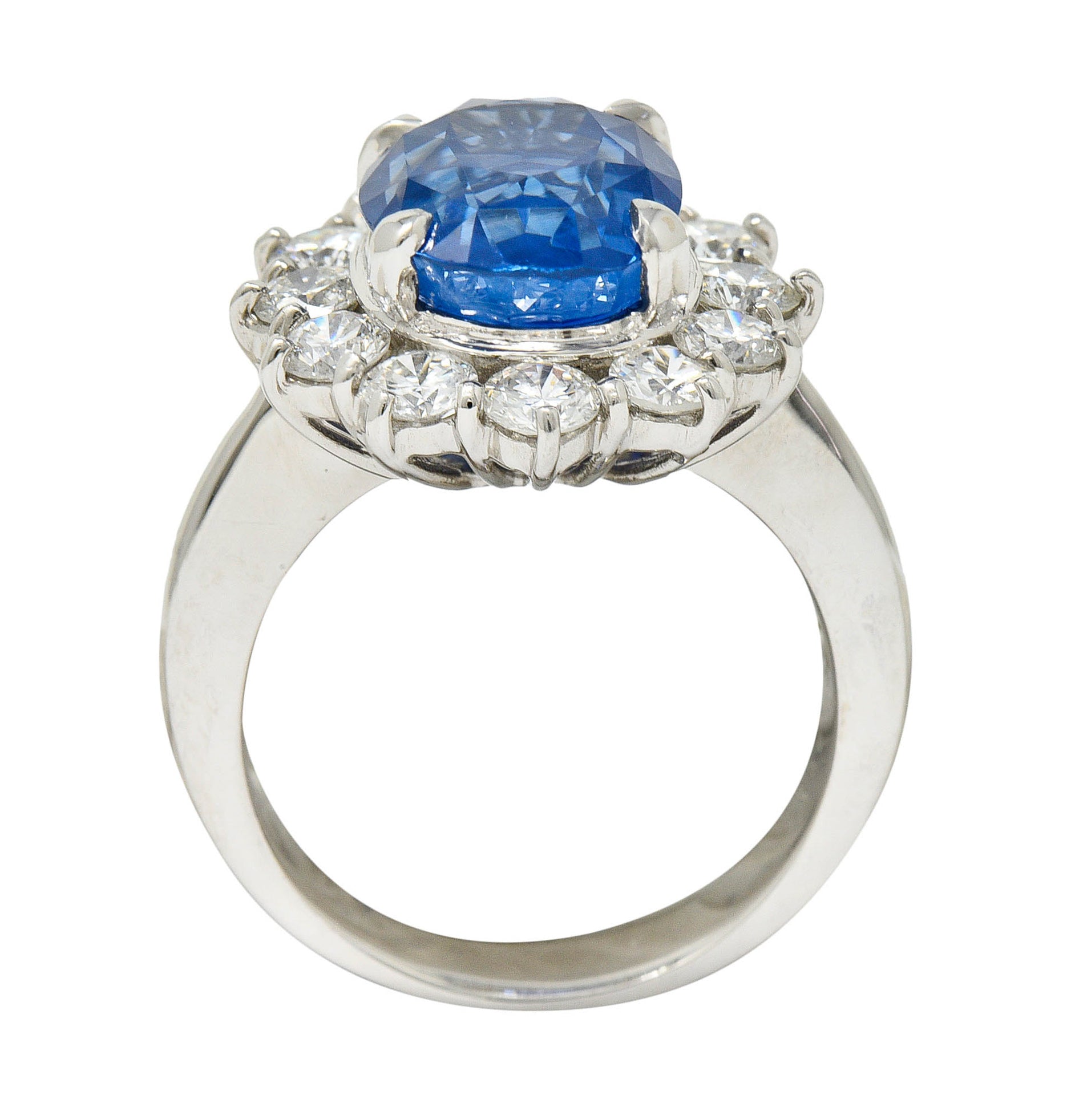 Classic 8.38 CTW No Heat Ceylon Sapphire Diamond Platinum Cluster Ring GIA AGLRing - Wilson's Estate Jewelry