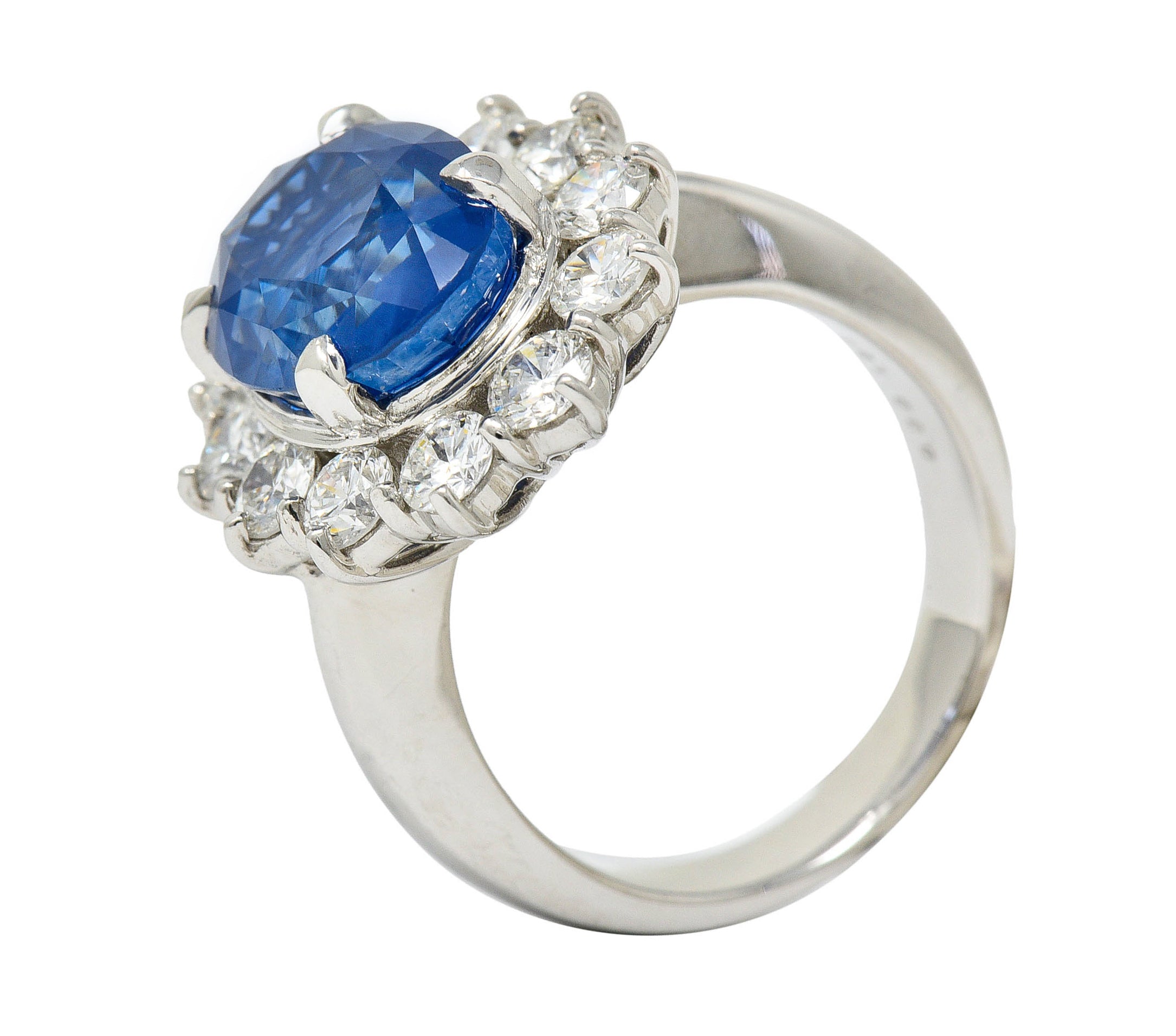 Classic 8.38 CTW No Heat Ceylon Sapphire Diamond Platinum Cluster Ring GIA AGLRing - Wilson's Estate Jewelry