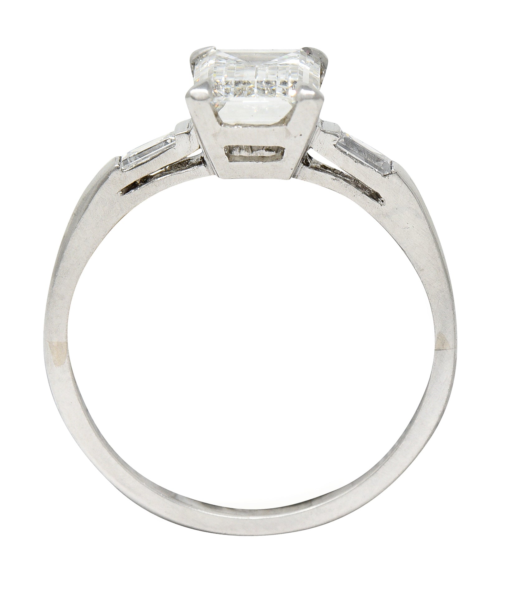 Mid-Century Emerald Cut 1.42 CTW Diamond Platinum Engagement Ring GIA Wilson's Estate Jewelry