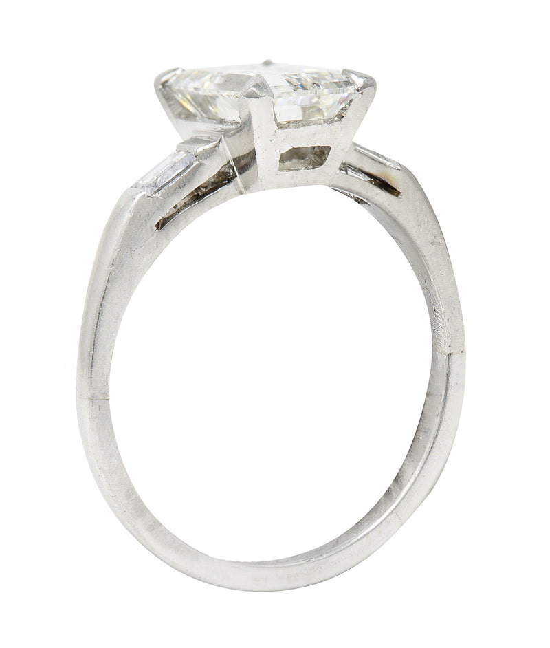 Mid-Century Emerald Cut 1.42 CTW Diamond Platinum Engagement Ring GIA Wilson's Estate Jewelry