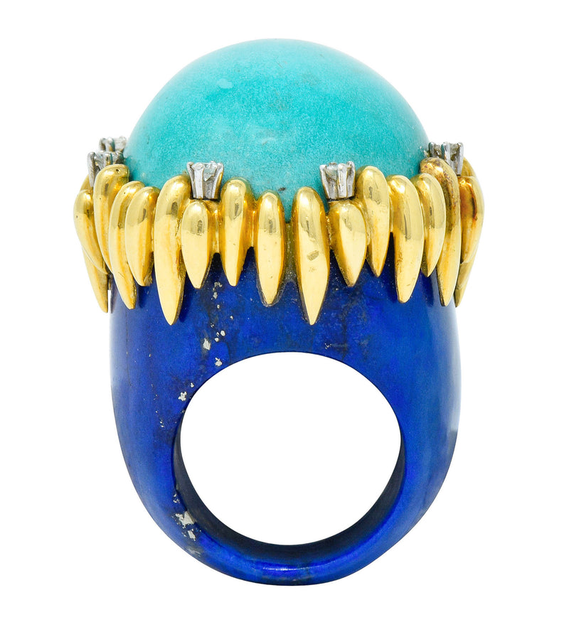 Substantial Vintage 1960's Turquoise Lapis Diamond 18 Karat Gold Statement RingRing - Wilson's Estate Jewelry