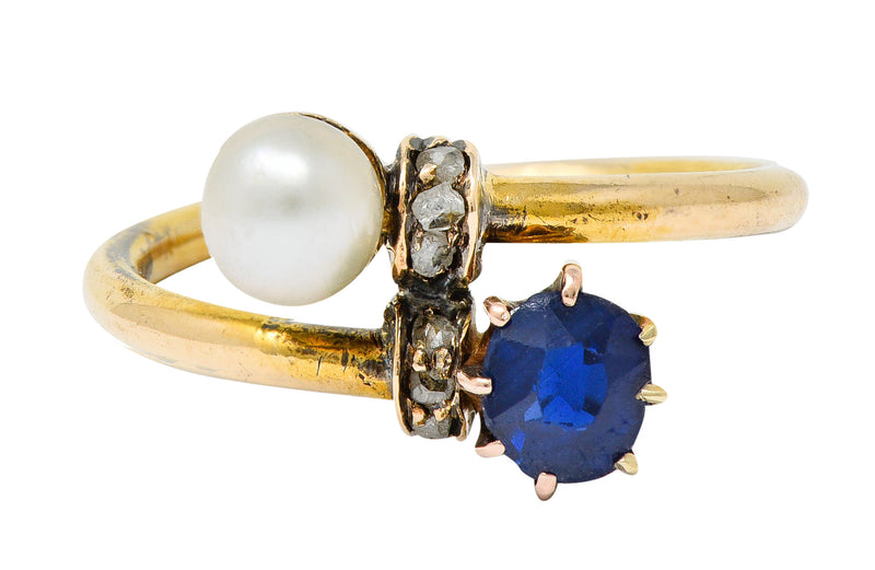 Victorian Sapphire Pearl Diamond 18 Karat Gold Bypass RingRing - Wilson's Estate Jewelry