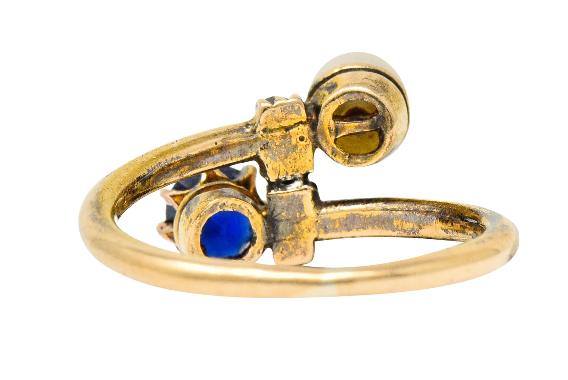 Victorian Sapphire Pearl Diamond 18 Karat Gold Bypass RingRing - Wilson's Estate Jewelry