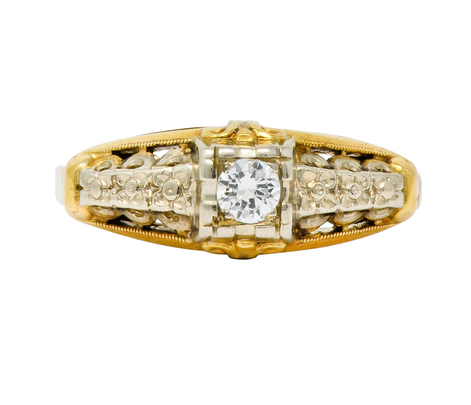 Granat Brothers Diamond 14 Karat Two-Tone Gold Orange Blossom Engagement Ring - Wilson's Estate Jewelry