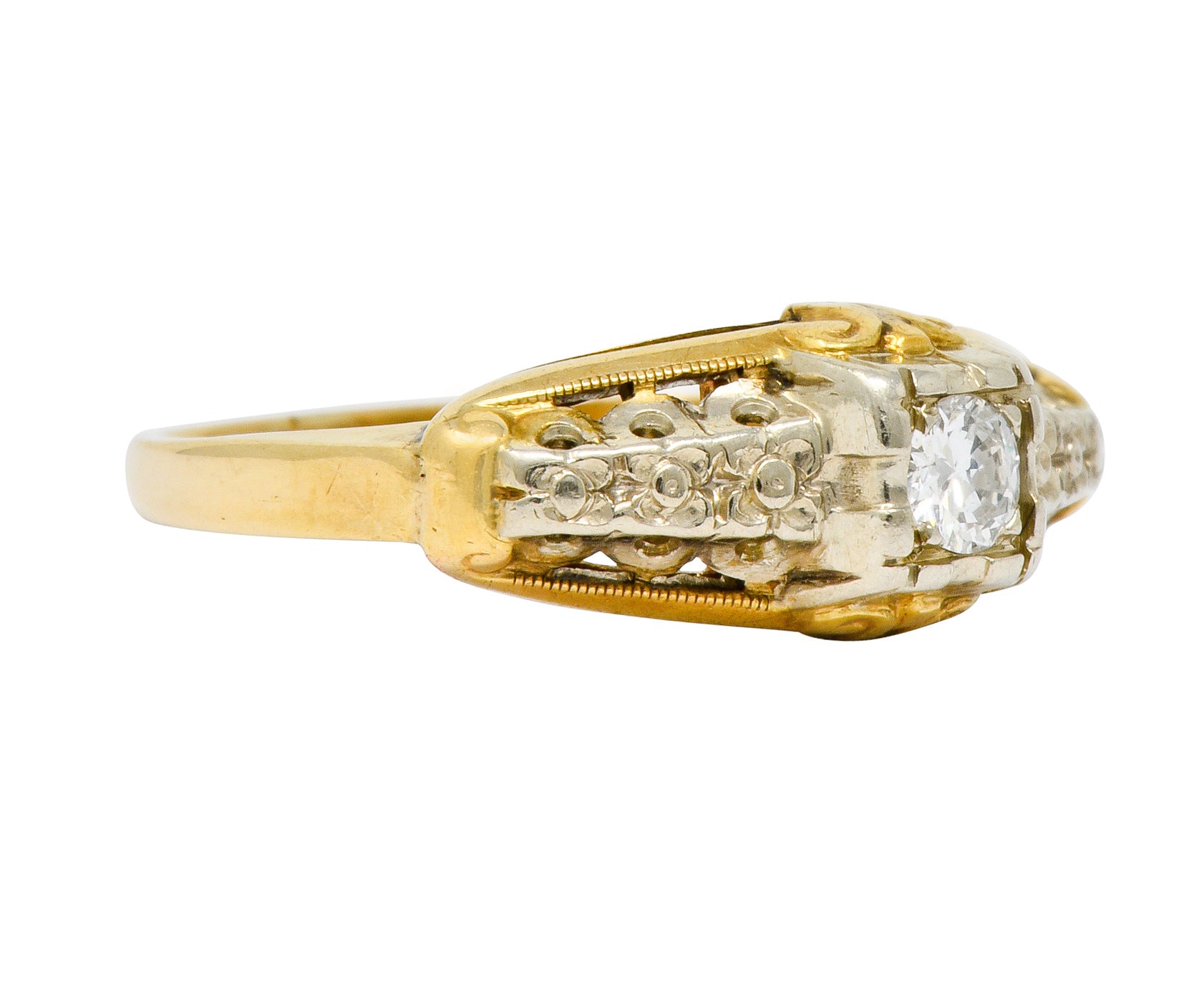 Granat Brothers Diamond 14 Karat Two-Tone Gold Orange Blossom Engagement Ring - Wilson's Estate Jewelry