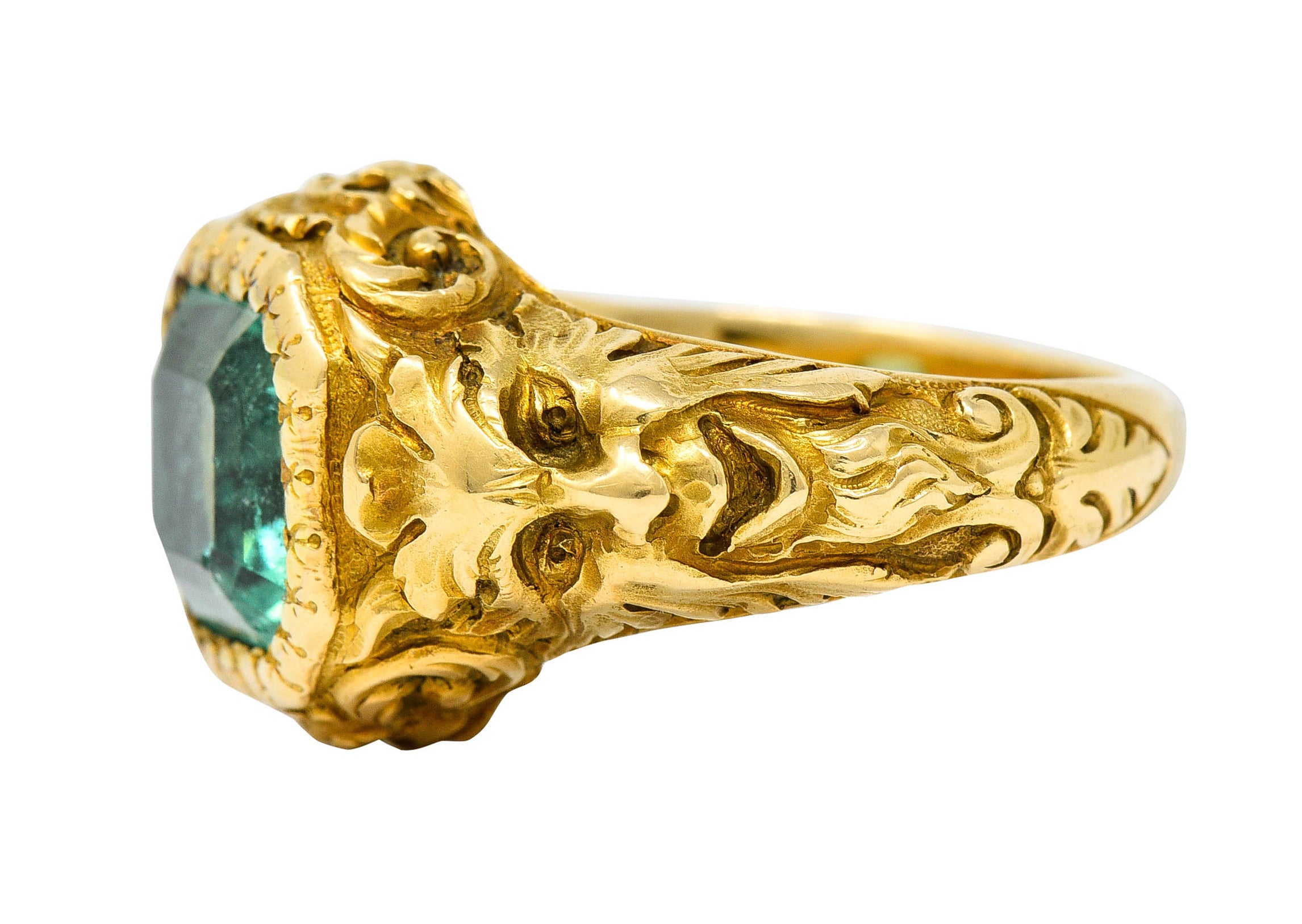 Art Nouveau Emerald 18 Karat Gold Green Man Unisex Men's Signet RingRing - Wilson's Estate Jewelry