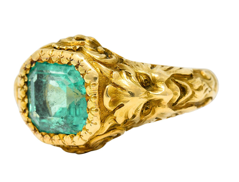 Art Nouveau Emerald 18 Karat Gold Green Man Unisex Men's Signet RingRing - Wilson's Estate Jewelry