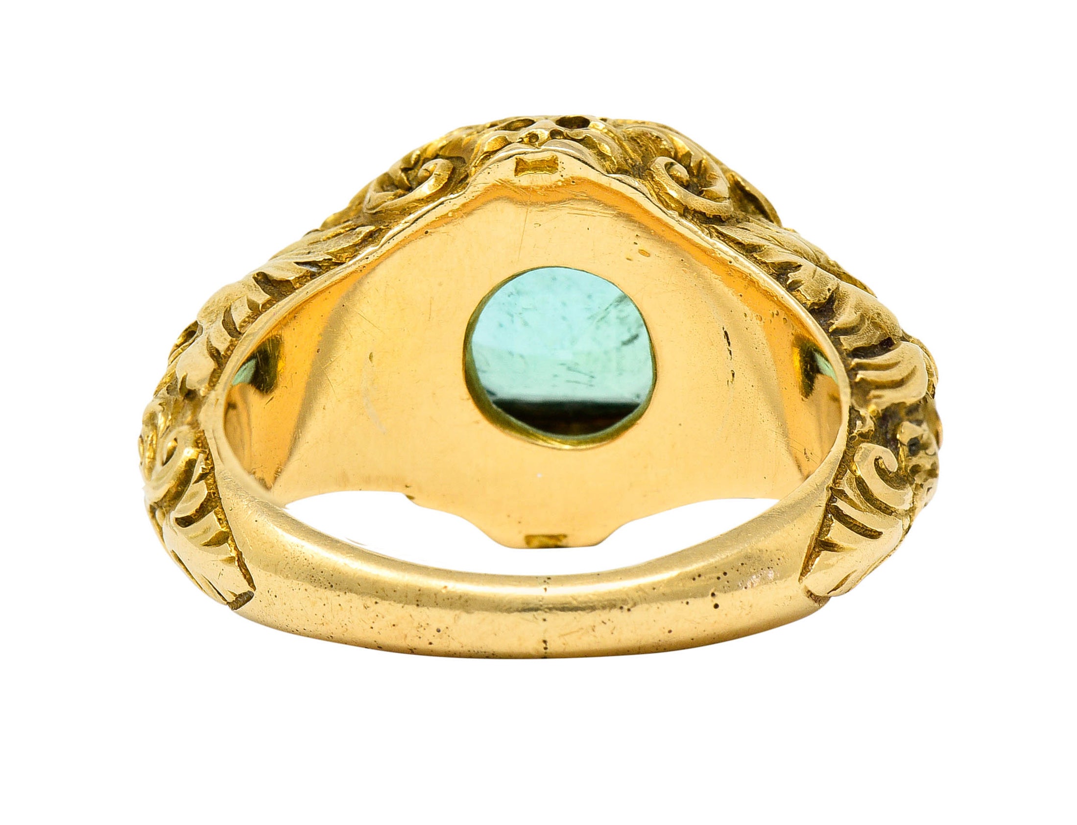 Art Nouveau Emerald 18 Karat Gold Green Man Unisex Men's Signet RingRing - Wilson's Estate Jewelry