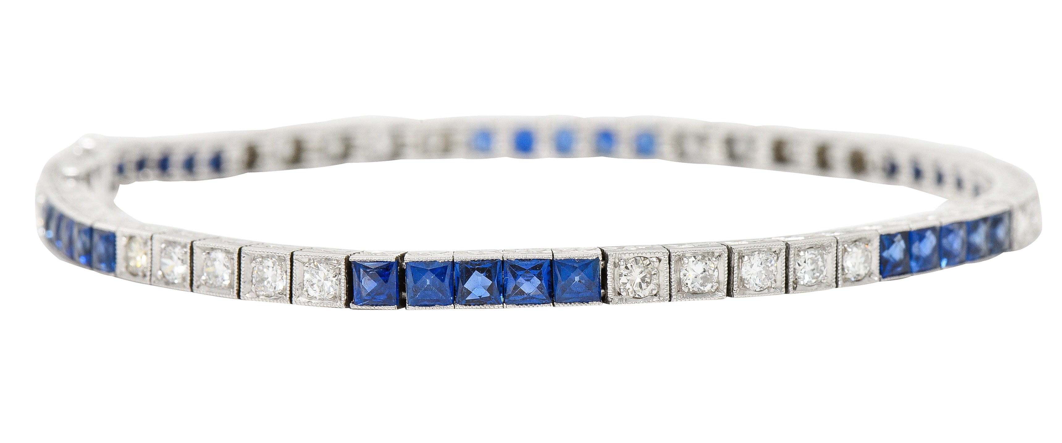 Art Deco 6.30 CTW Sapphire Diamond Platinum Line Bracelet Wilson's Estate Jewelry