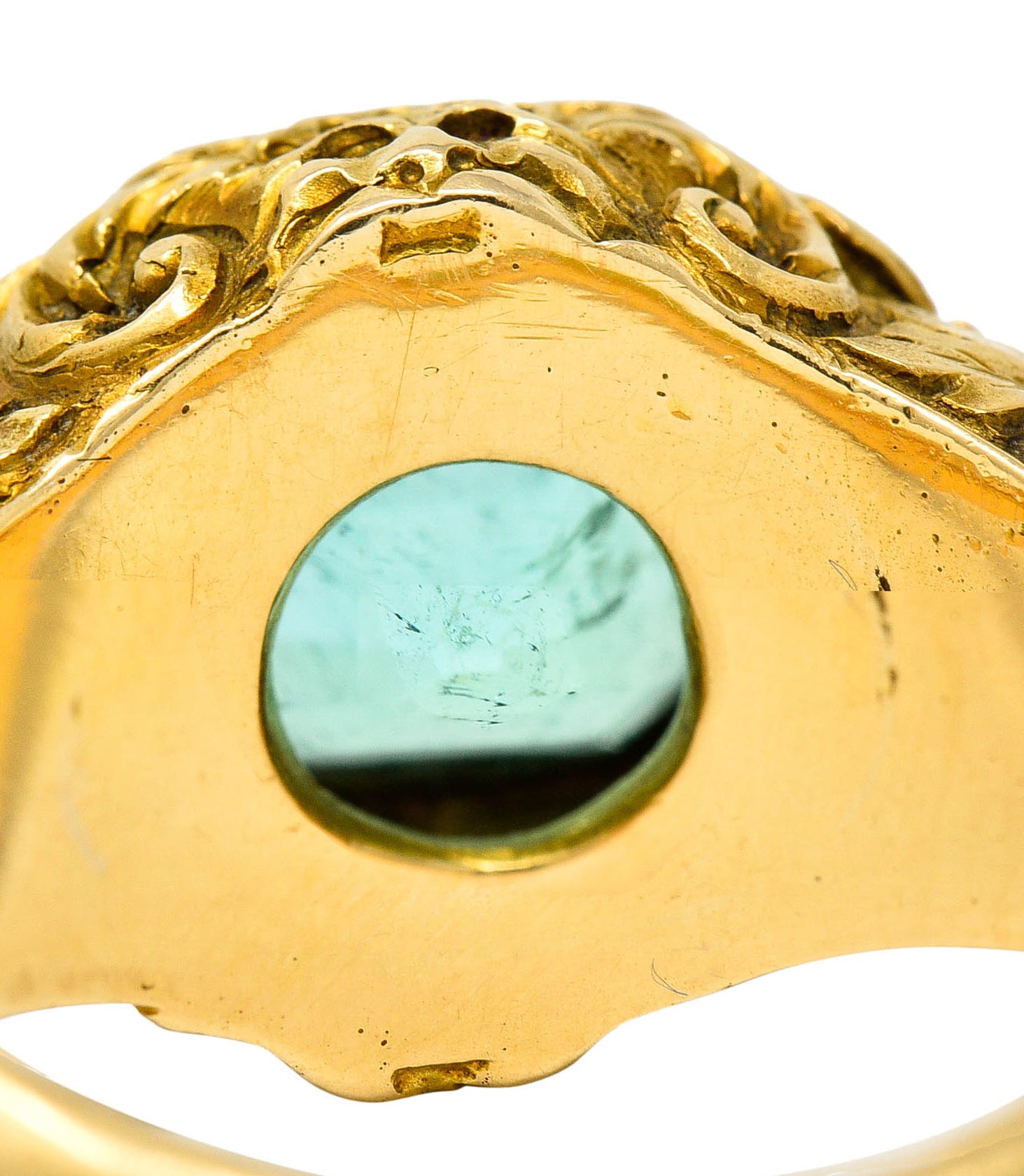 Art Nouveau Emerald 18 Karat Gold Green Man Unisex Men's Signet RingRing - Wilson's Estate Jewelry