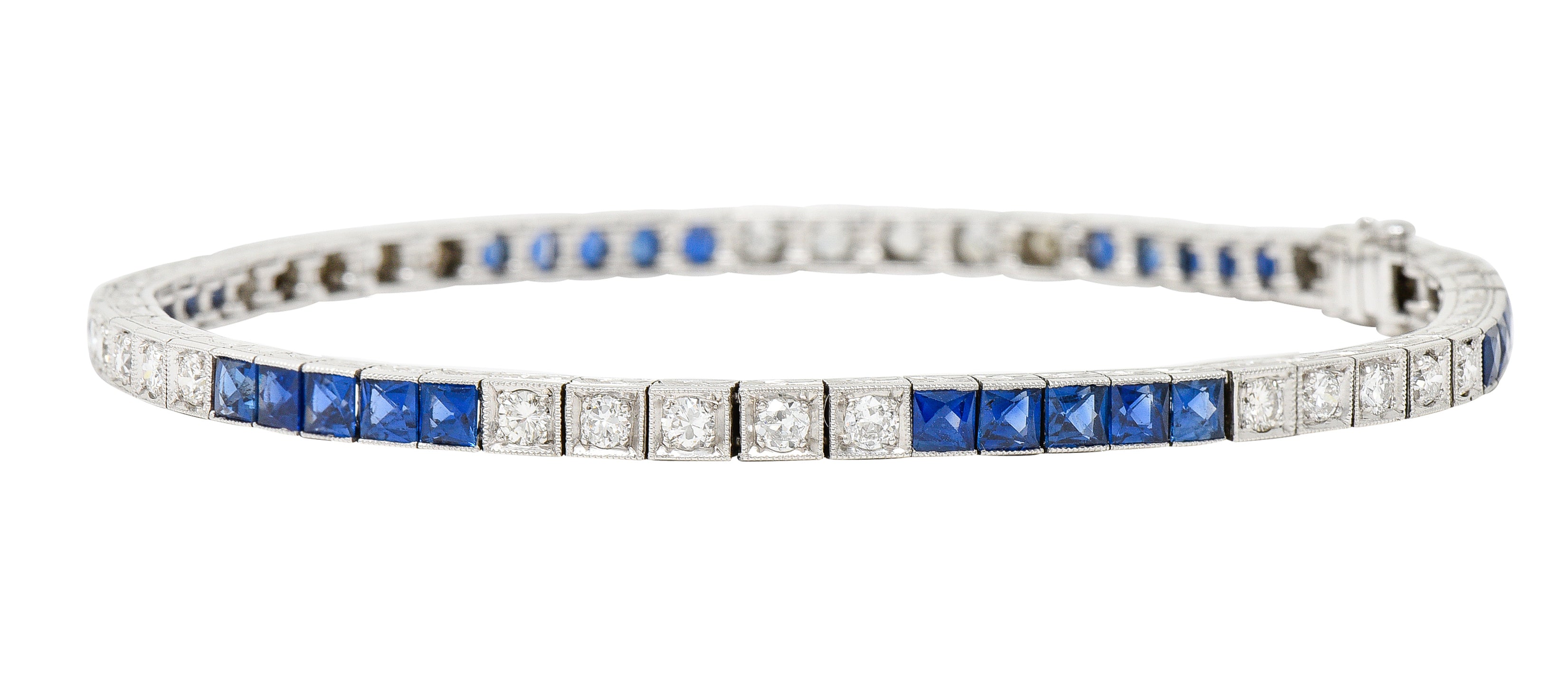 Art Deco 6.30 CTW Sapphire Diamond Platinum Line Bracelet Wilson's Estate Jewelry