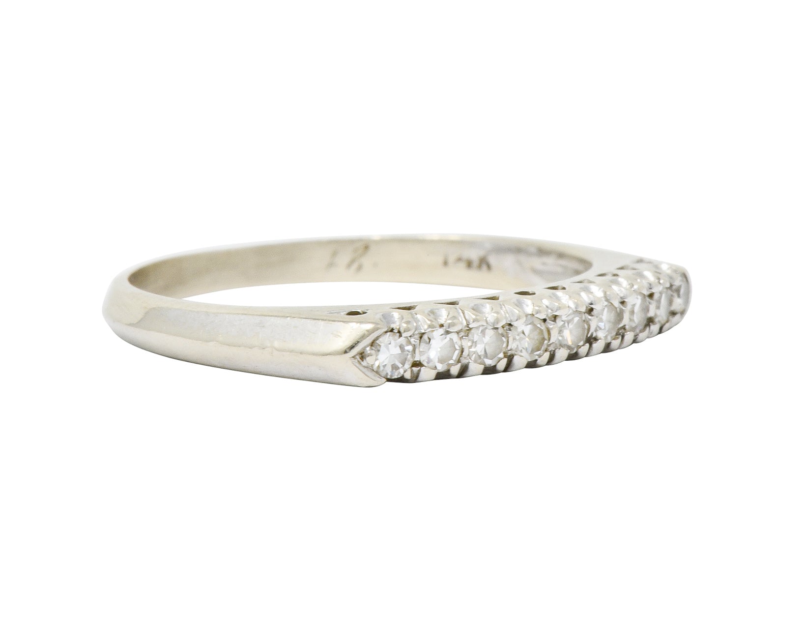 Retro 0.25 CTW Diamond 14 Karat White Gold Fishtail Stacking Band Ring - Wilson's Estate Jewelry