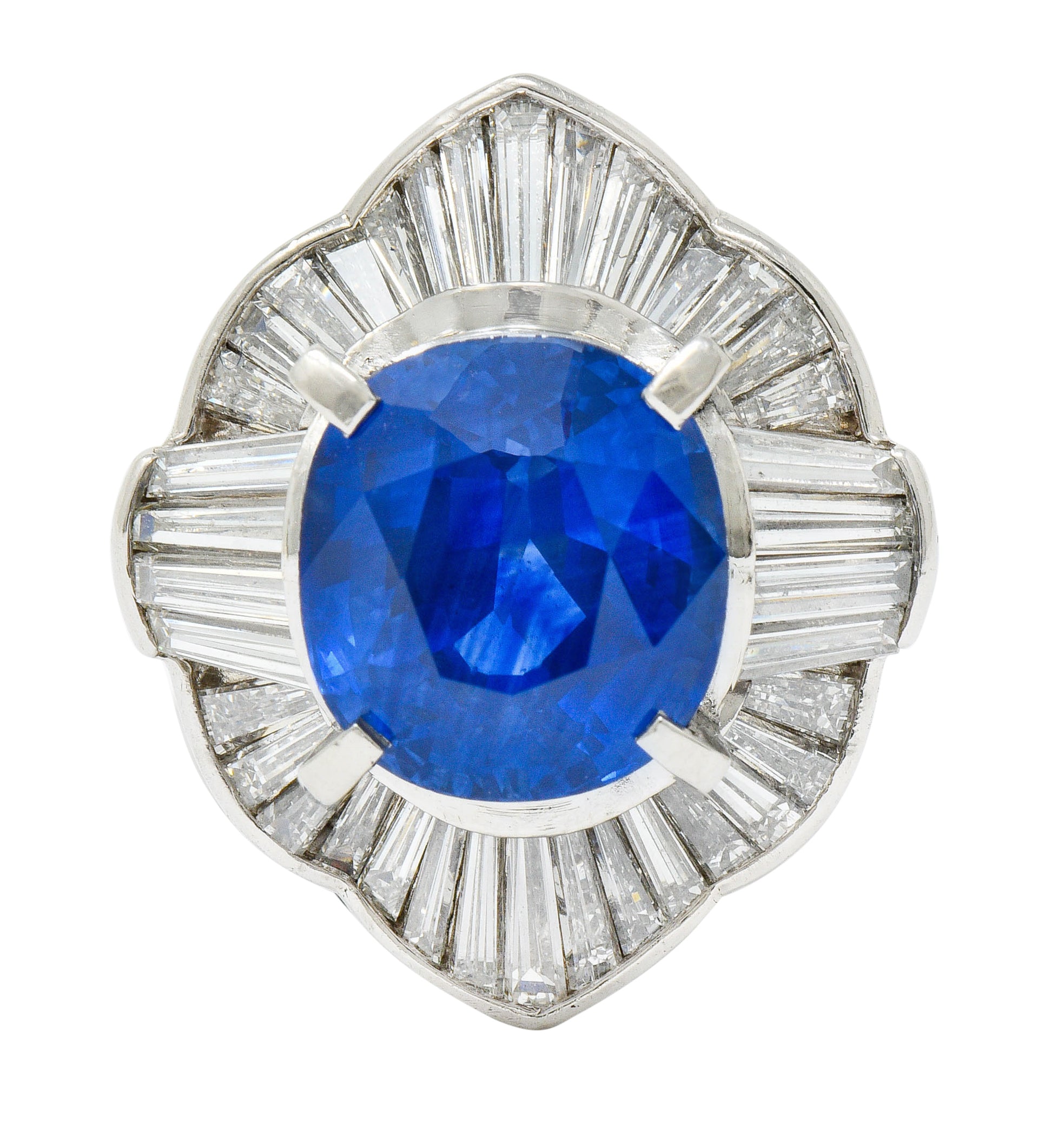 Contemporary 9.73 CTW Ceylon Sapphire Diamond Platinum Ballerina Halo Ring AGLRing - Wilson's Estate Jewelry