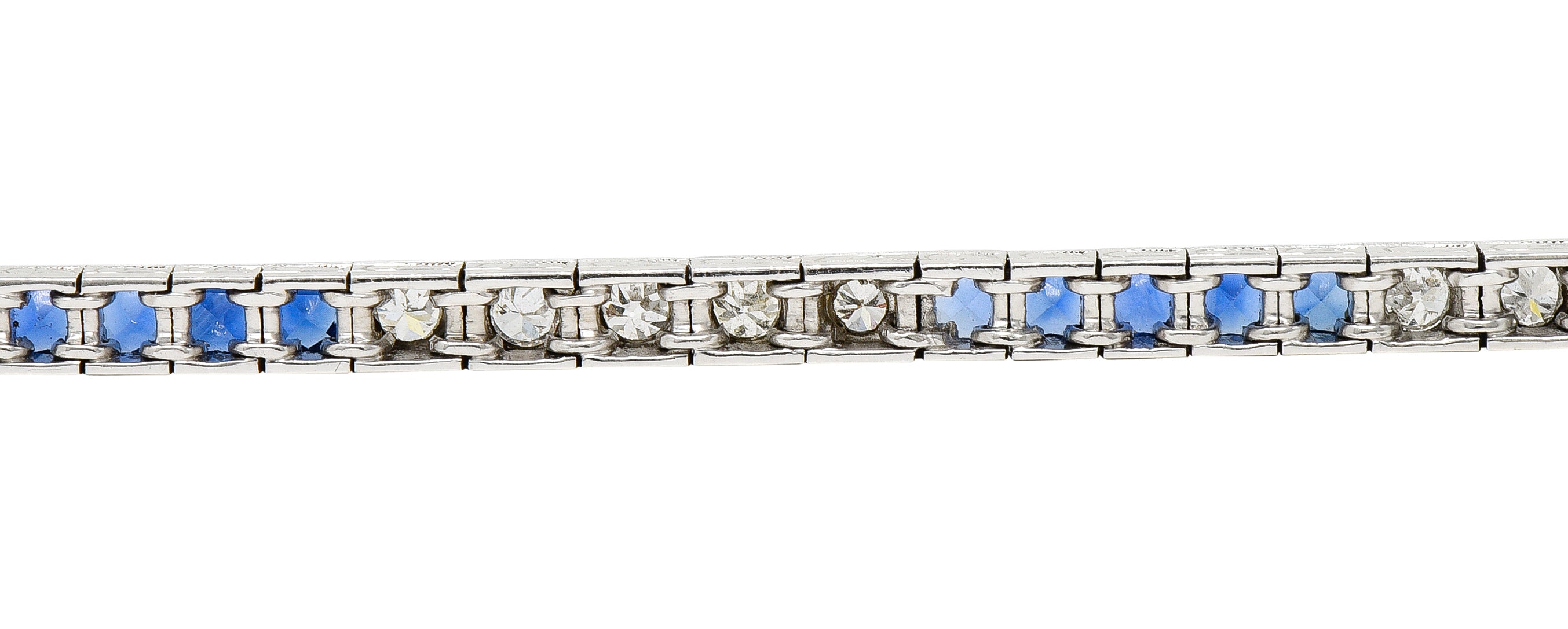 Art Deco 6.30 CTW Sapphire Diamond Platinum Line Bracelet Wilson's Estate Jewelry