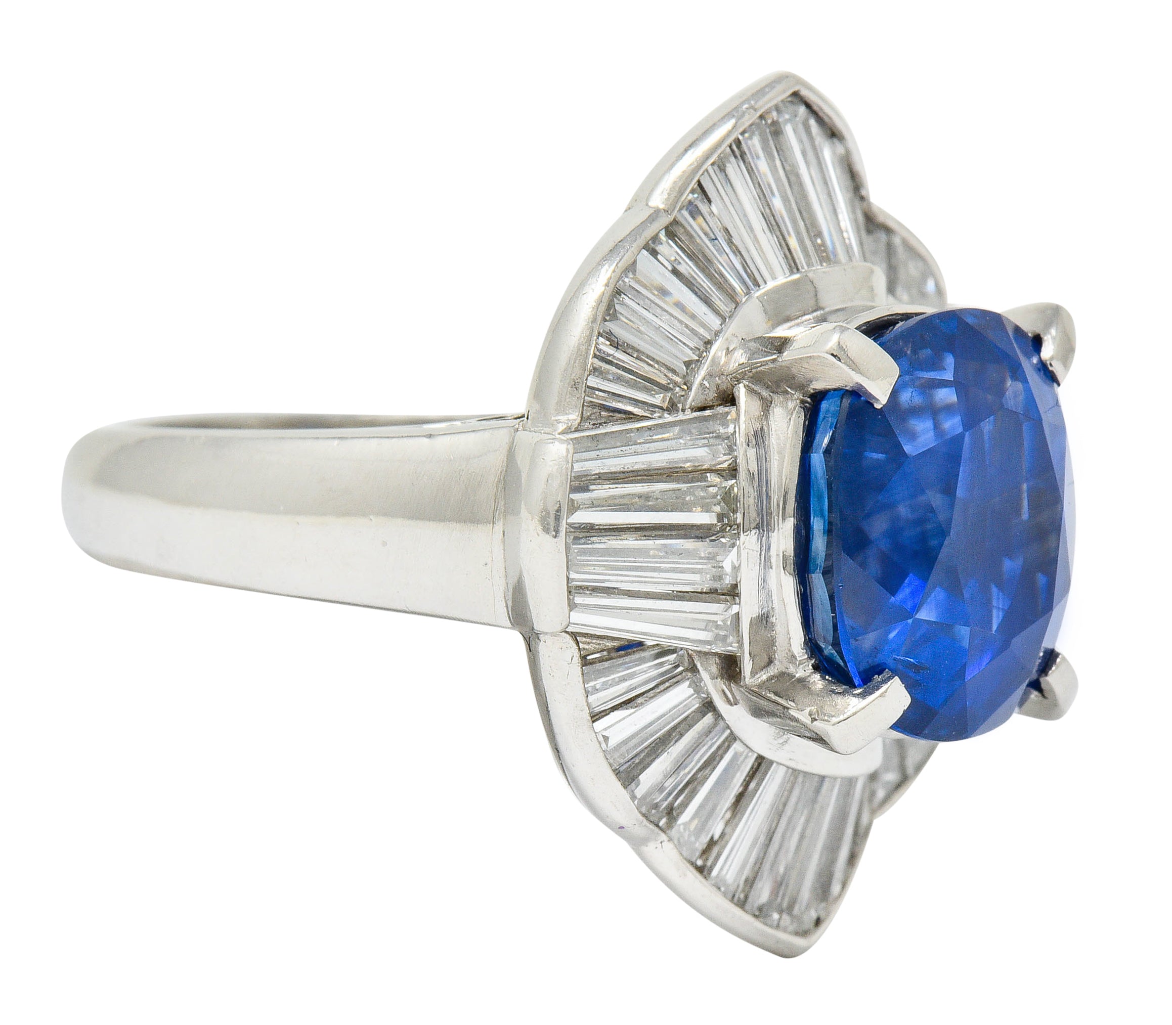 Contemporary 9.73 CTW Ceylon Sapphire Diamond Platinum Ballerina Halo Ring AGLRing - Wilson's Estate Jewelry