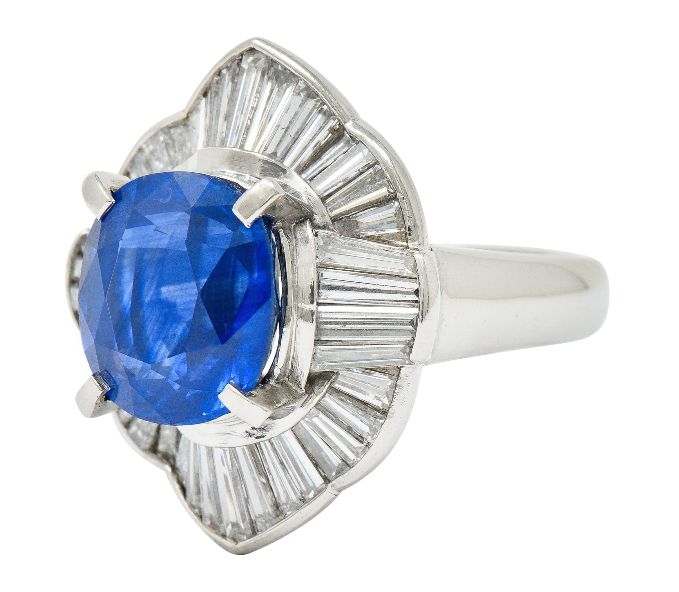 Contemporary 9.73 CTW Ceylon Sapphire Diamond Platinum Ballerina Halo Ring AGLRing - Wilson's Estate Jewelry