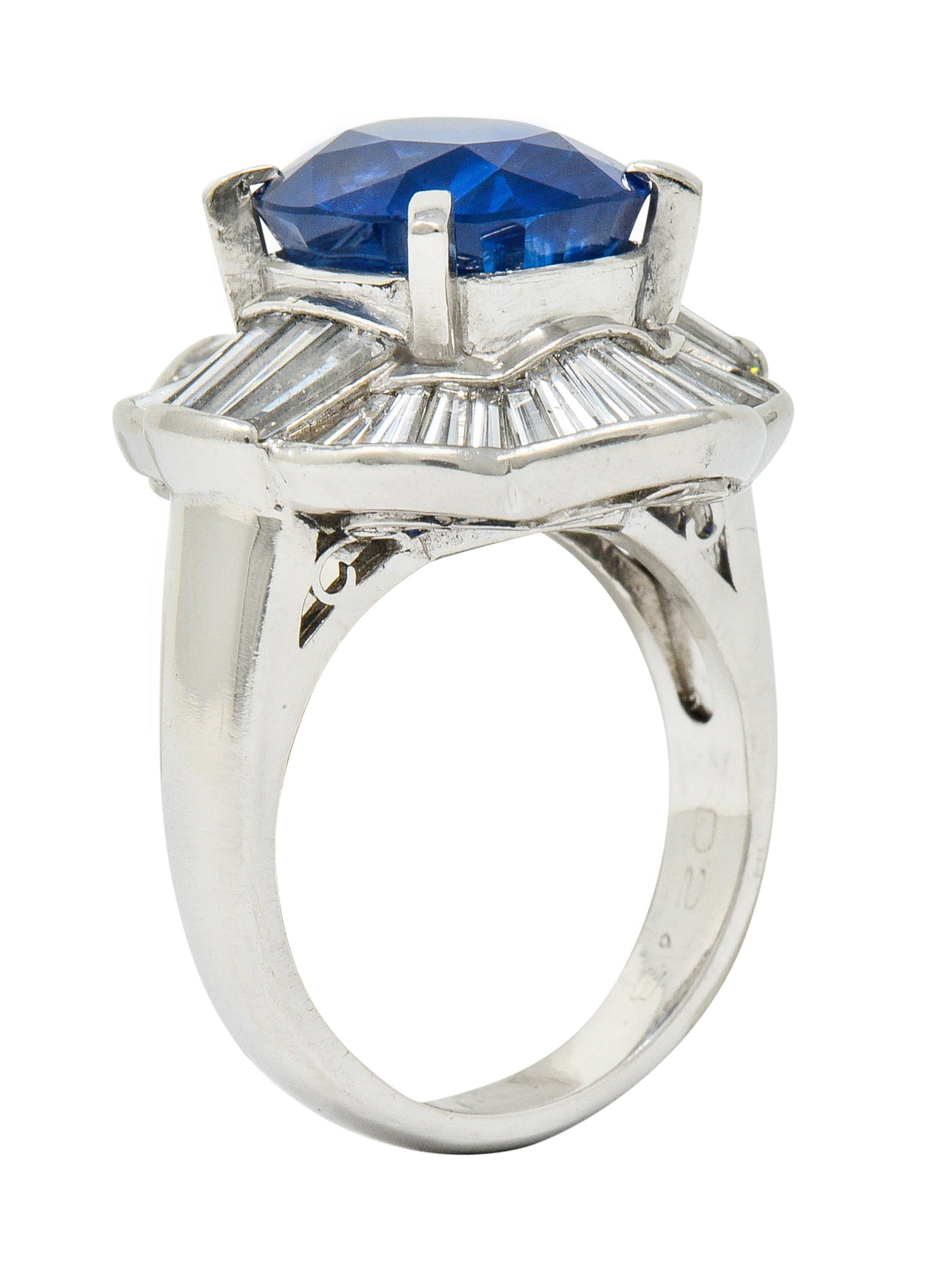 Contemporary 9.73 CTW Ceylon Sapphire Diamond Platinum Ballerina Halo Ring AGLRing - Wilson's Estate Jewelry