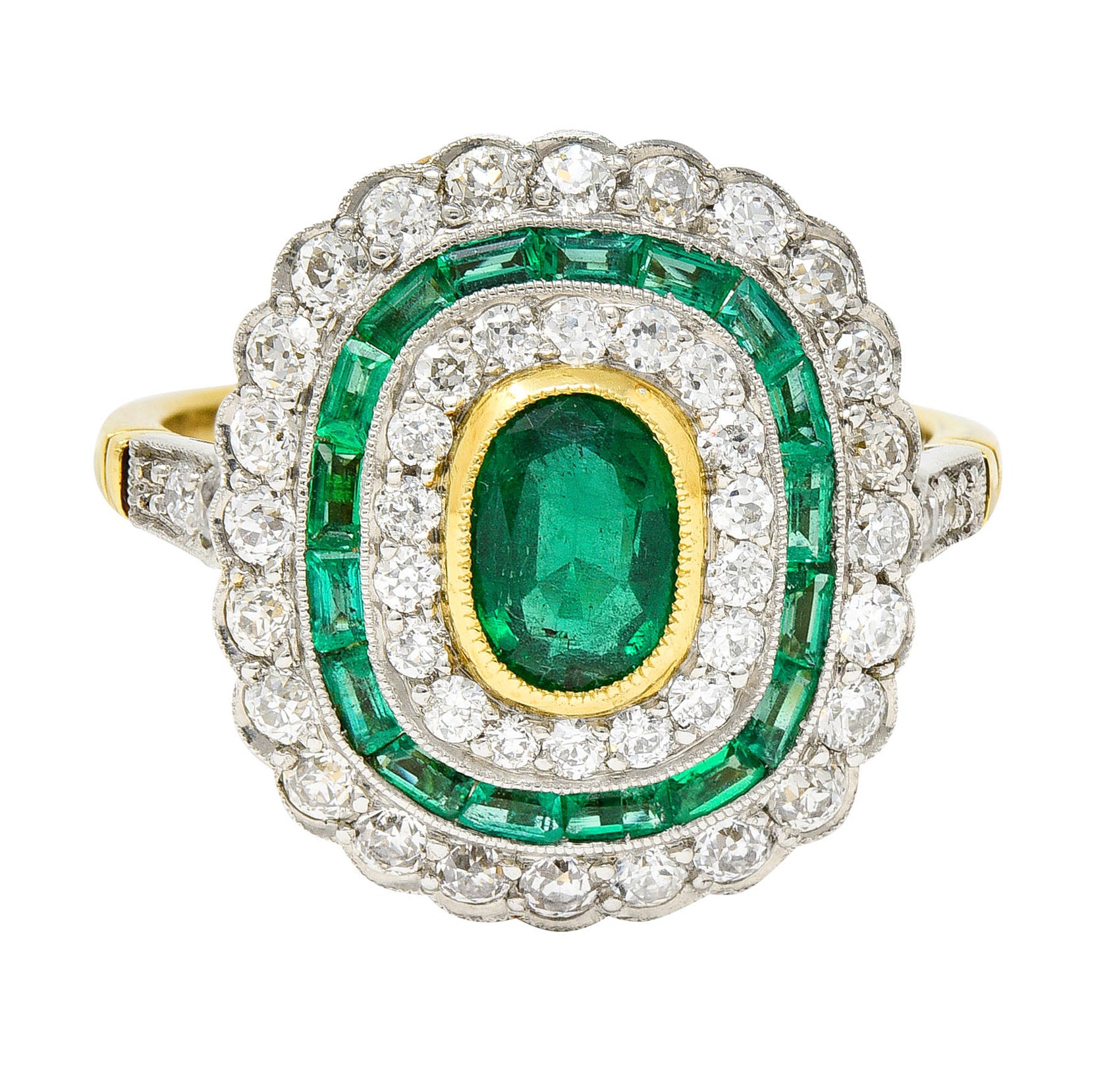 Edwardian 2.15 CTW Emerald Diamond Platinum-Topped 18 Karat Gold Dinner RingRing - Wilson's Estate Jewelry