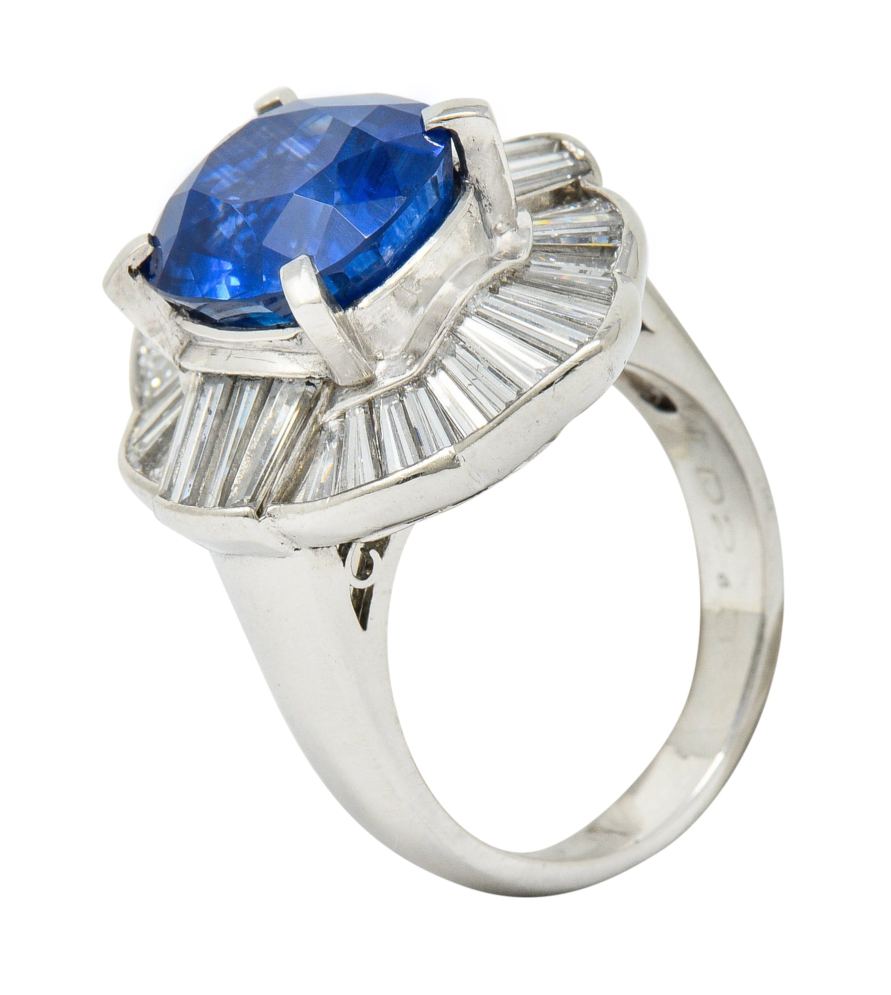 Contemporary 9.73 CTW Ceylon Sapphire Diamond Platinum Ballerina Halo Ring AGLRing - Wilson's Estate Jewelry