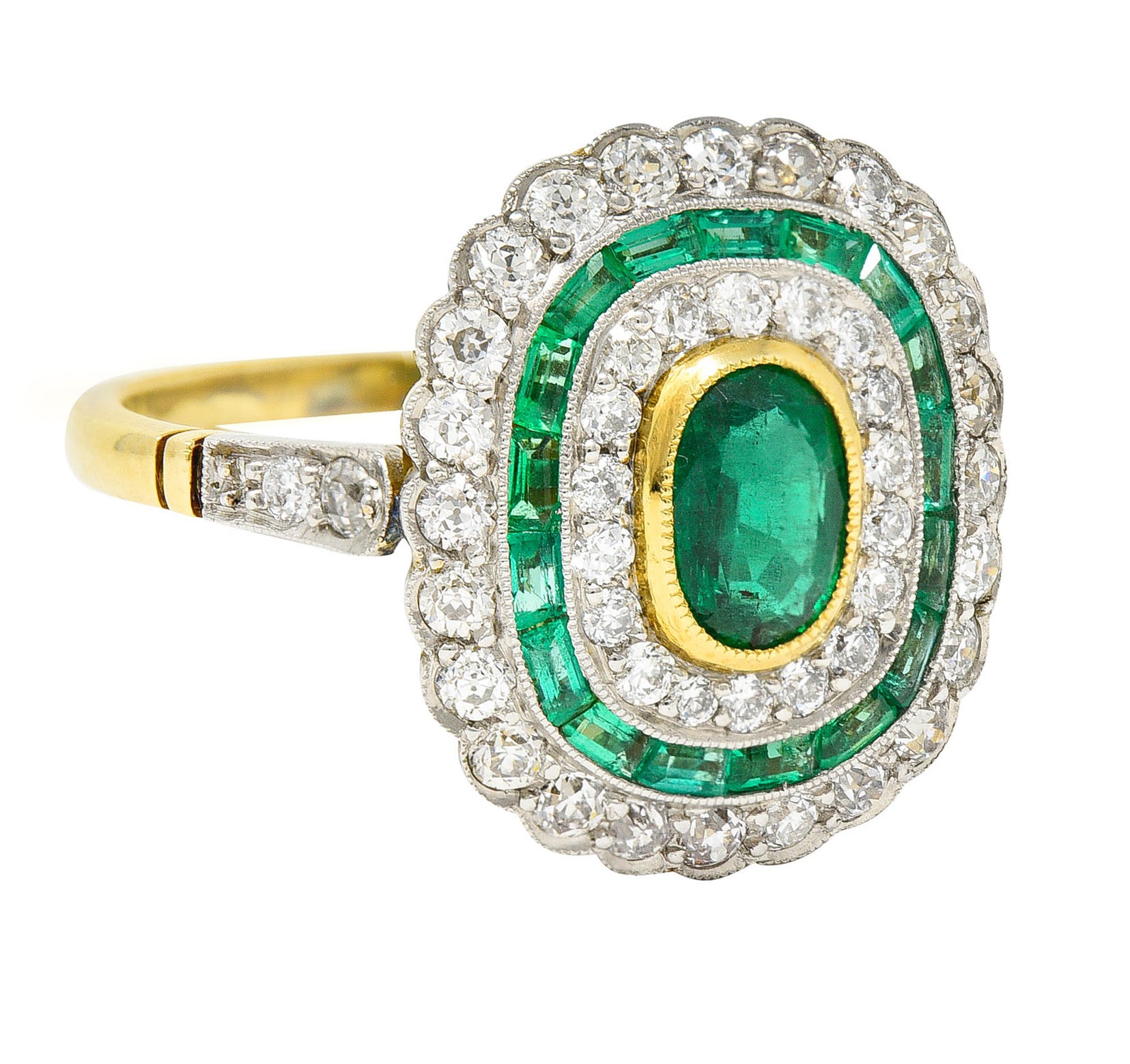 Edwardian 2.15 CTW Emerald Diamond Platinum-Topped 18 Karat Gold Dinner RingRing - Wilson's Estate Jewelry