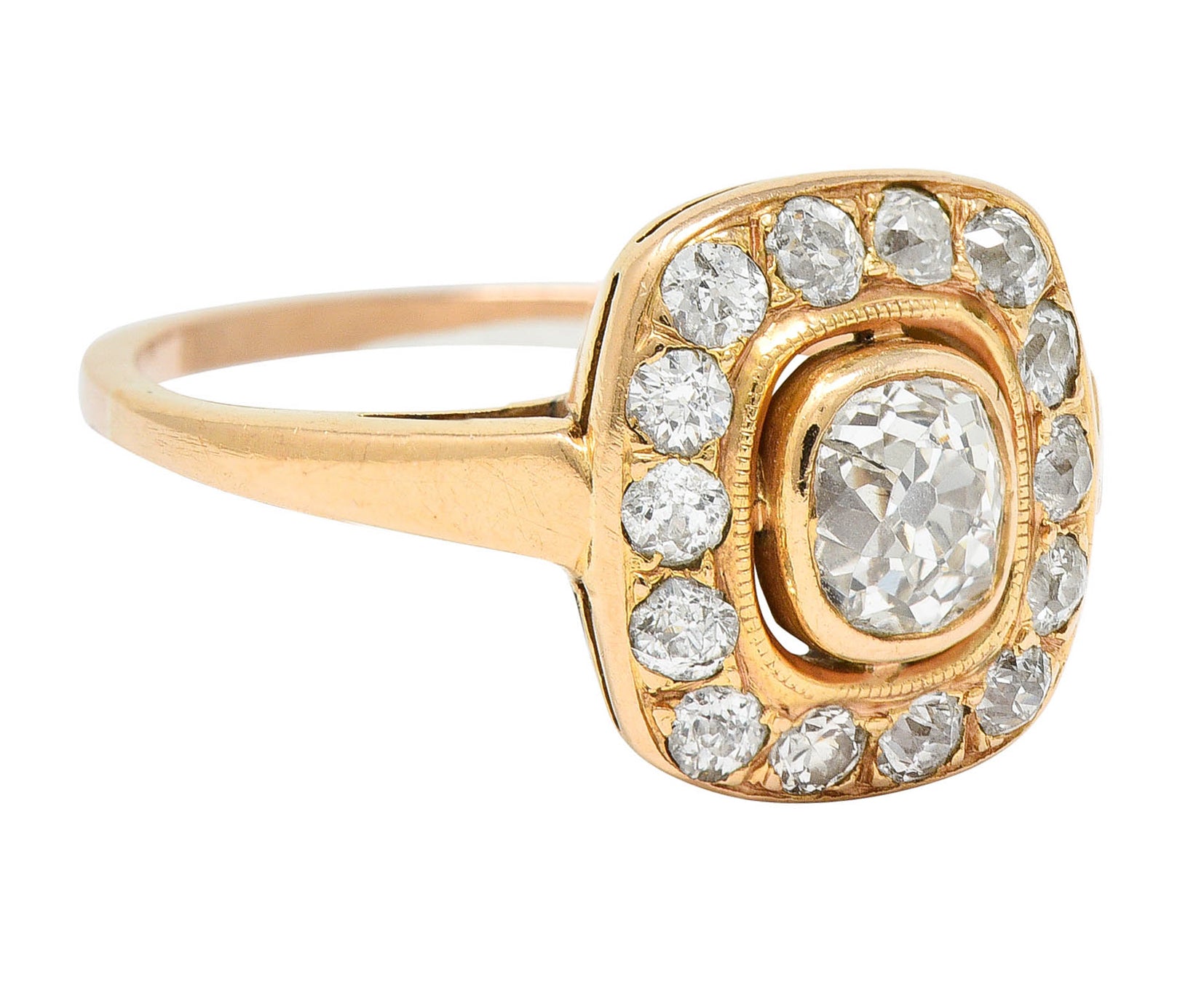 Victorian 1.11 CTW Old Mine Diamond 18 Karat Rose Gold Cluster RingRing - Wilson's Estate Jewelry