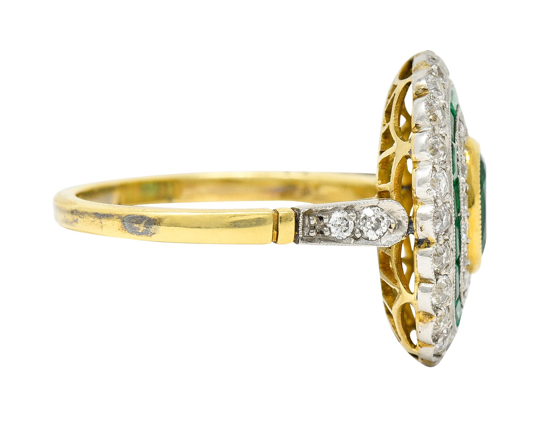 Edwardian 2.15 CTW Emerald Diamond Platinum-Topped 18 Karat Gold Dinner RingRing - Wilson's Estate Jewelry