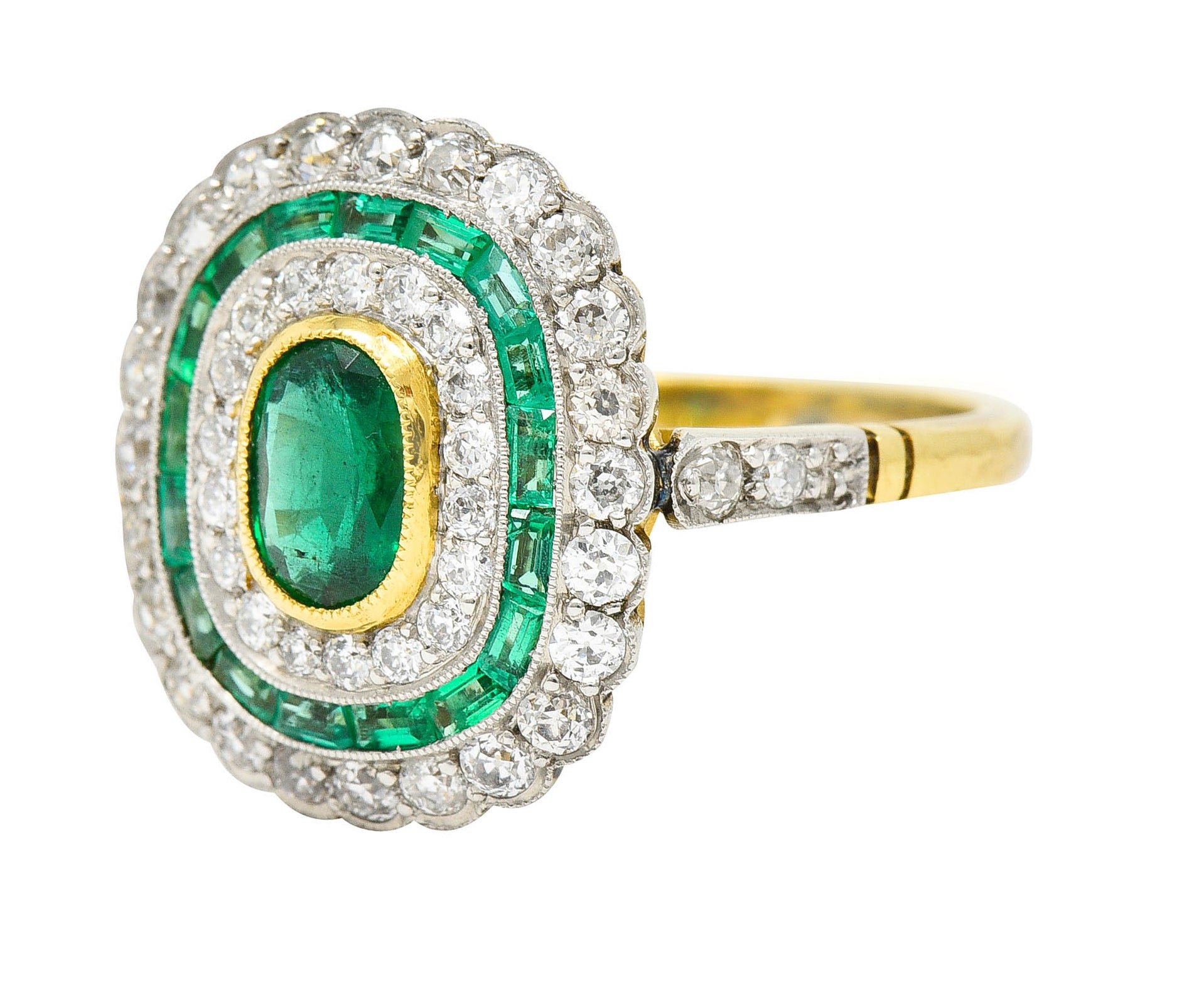 Edwardian 2.15 CTW Emerald Diamond Platinum-Topped 18 Karat Gold Dinner RingRing - Wilson's Estate Jewelry