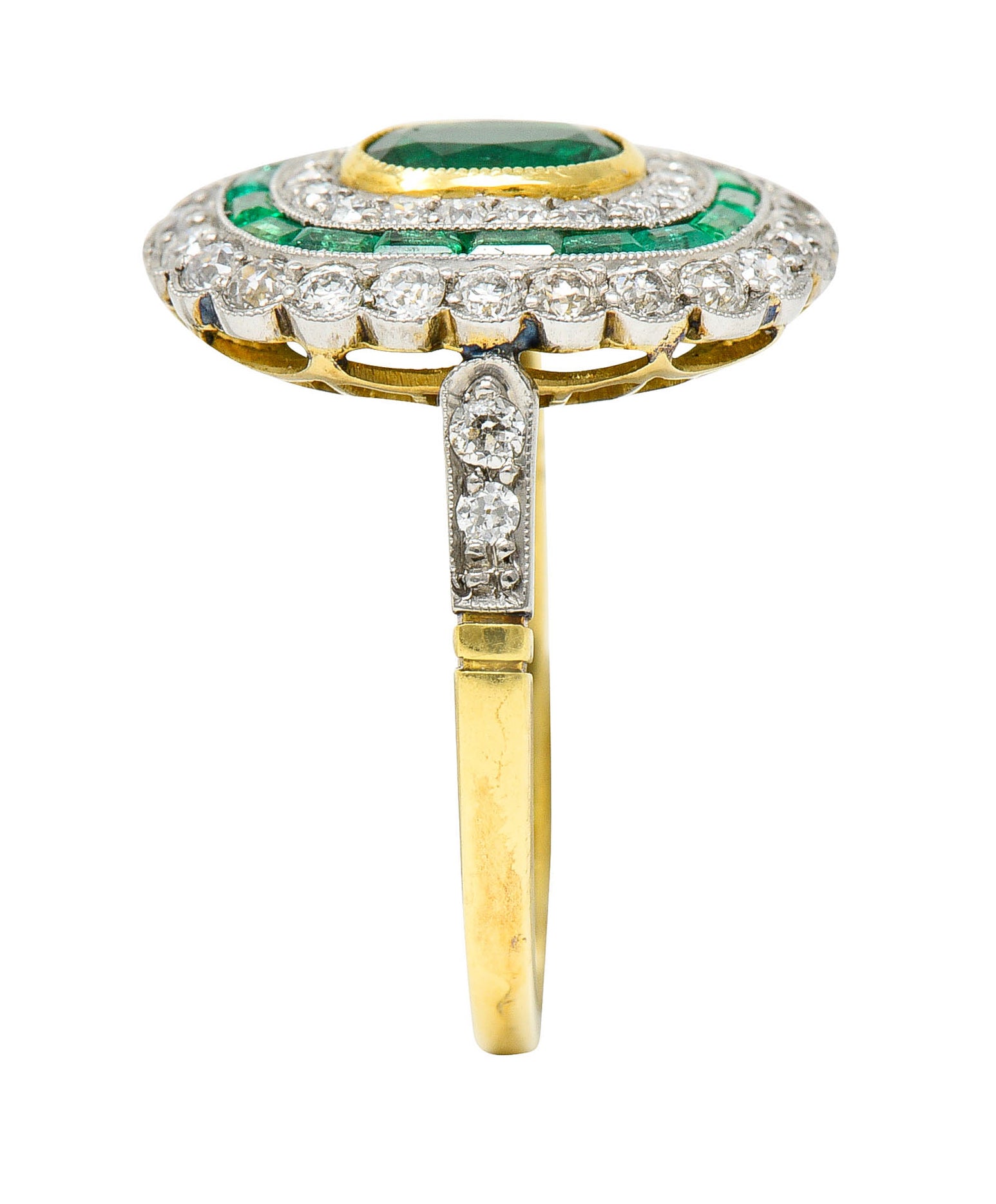 Edwardian 2.15 CTW Emerald Diamond Platinum-Topped 18 Karat Gold Dinner RingRing - Wilson's Estate Jewelry