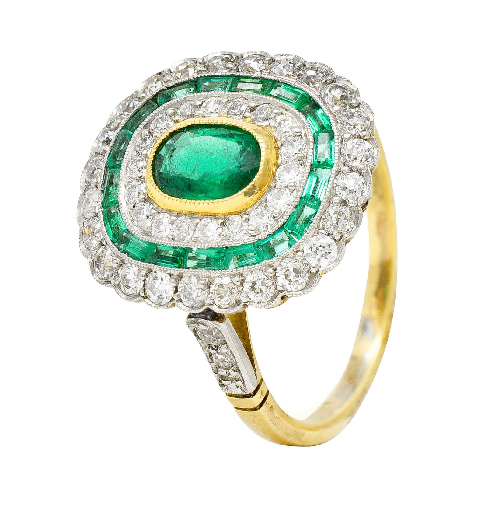 Edwardian 2.15 CTW Emerald Diamond Platinum-Topped 18 Karat Gold Dinner RingRing - Wilson's Estate Jewelry