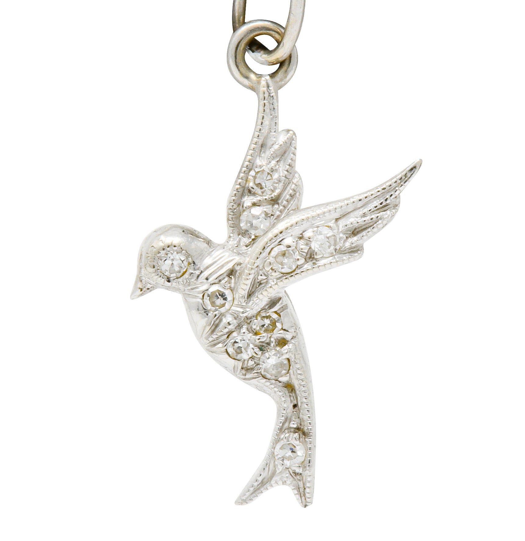 Inspiring Art Deco Diamond Platinum Flying Dove Bird Charm - Wilson's Estate Jewelry