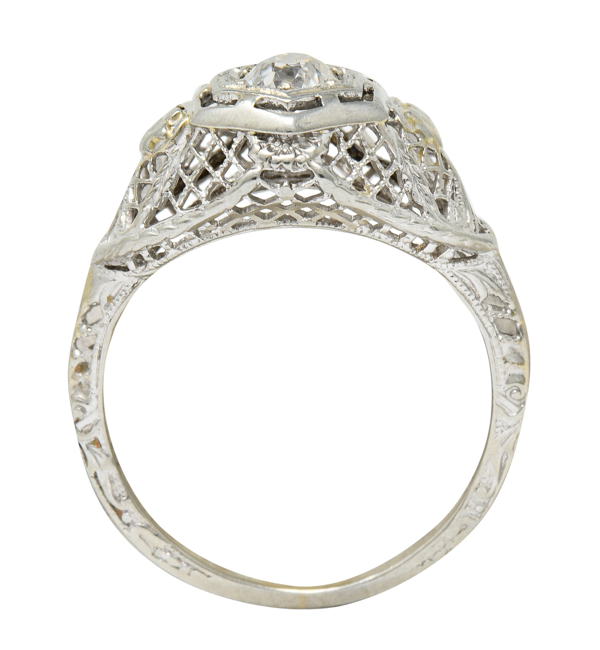 Art Deco 0.30 CTW Diamond 18 Karat White Gold Trellis Engagement RingRing - Wilson's Estate Jewelry