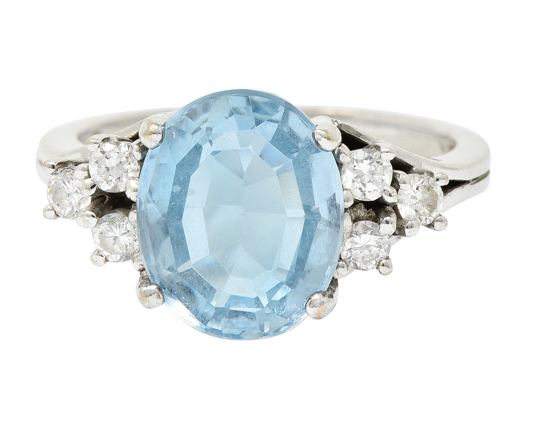 Vintage Blue Topaz Diamond 18 Karat White Gold Gemstone RingRing - Wilson's Estate Jewelry