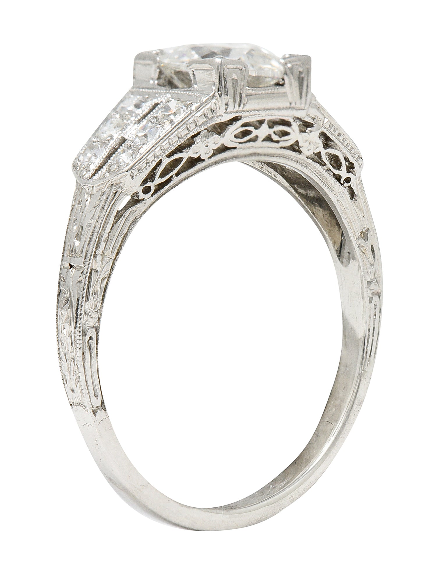 Art Deco 1.14 CTW Old European Diamond Platinum Foliate Engagement Ring GIA Wilson's Estate Jewelry