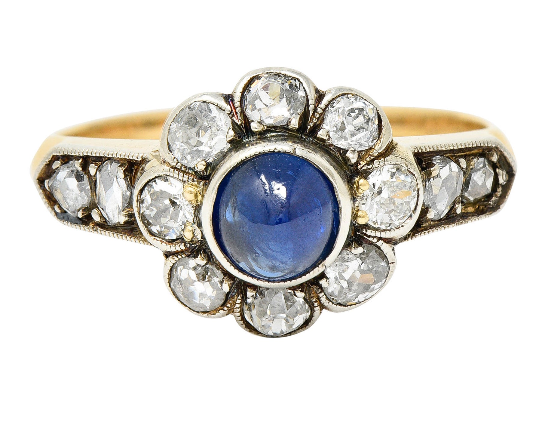 Victorian 2.25 CTW Sapphire Diamond Silver-Topped 14 Karat Gold Cluster RingRing - Wilson's Estate Jewelry